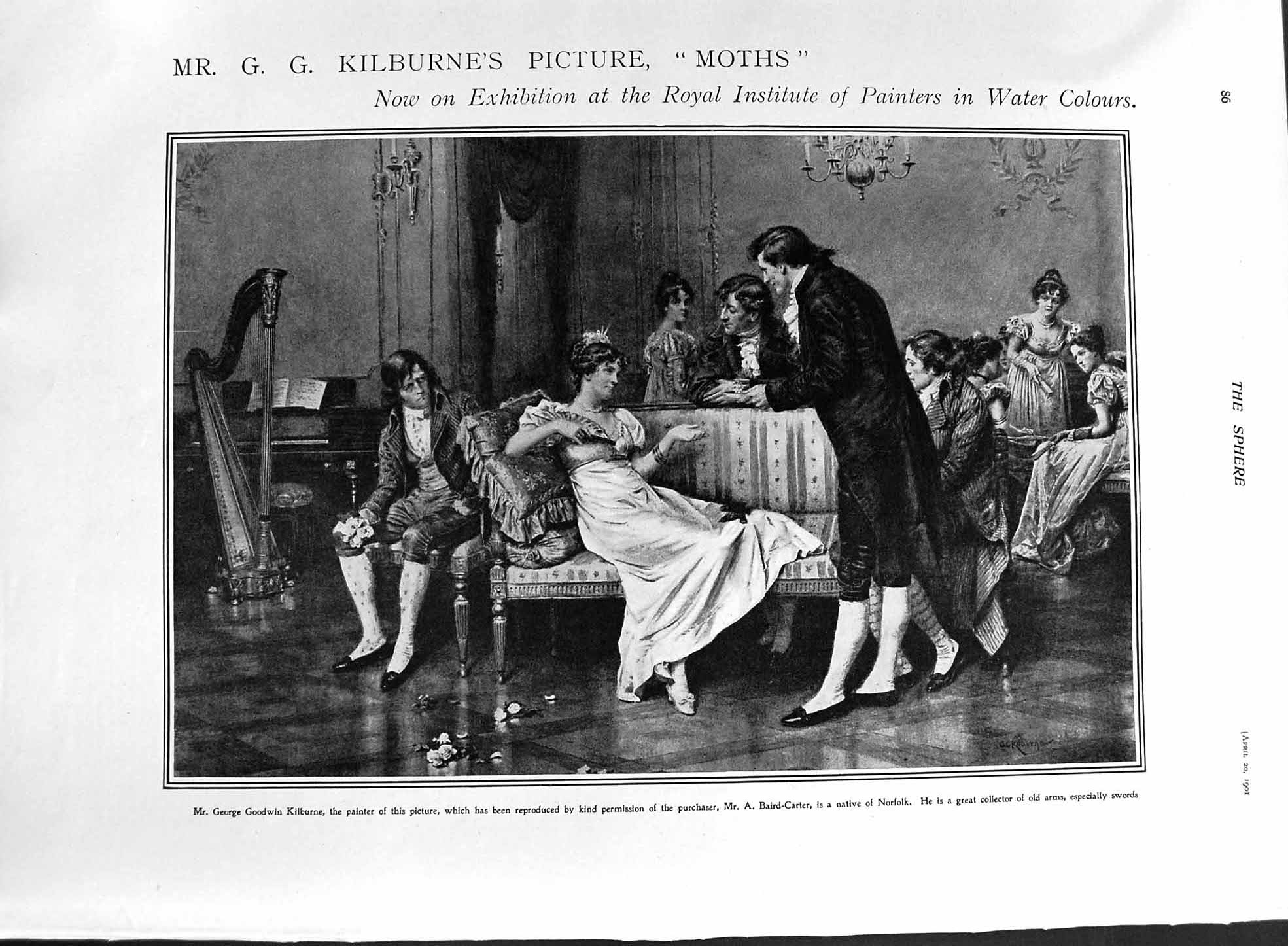 Old Antique Print 1901 George Goodwin Kilburne Moths Ladies Men Romance 20th