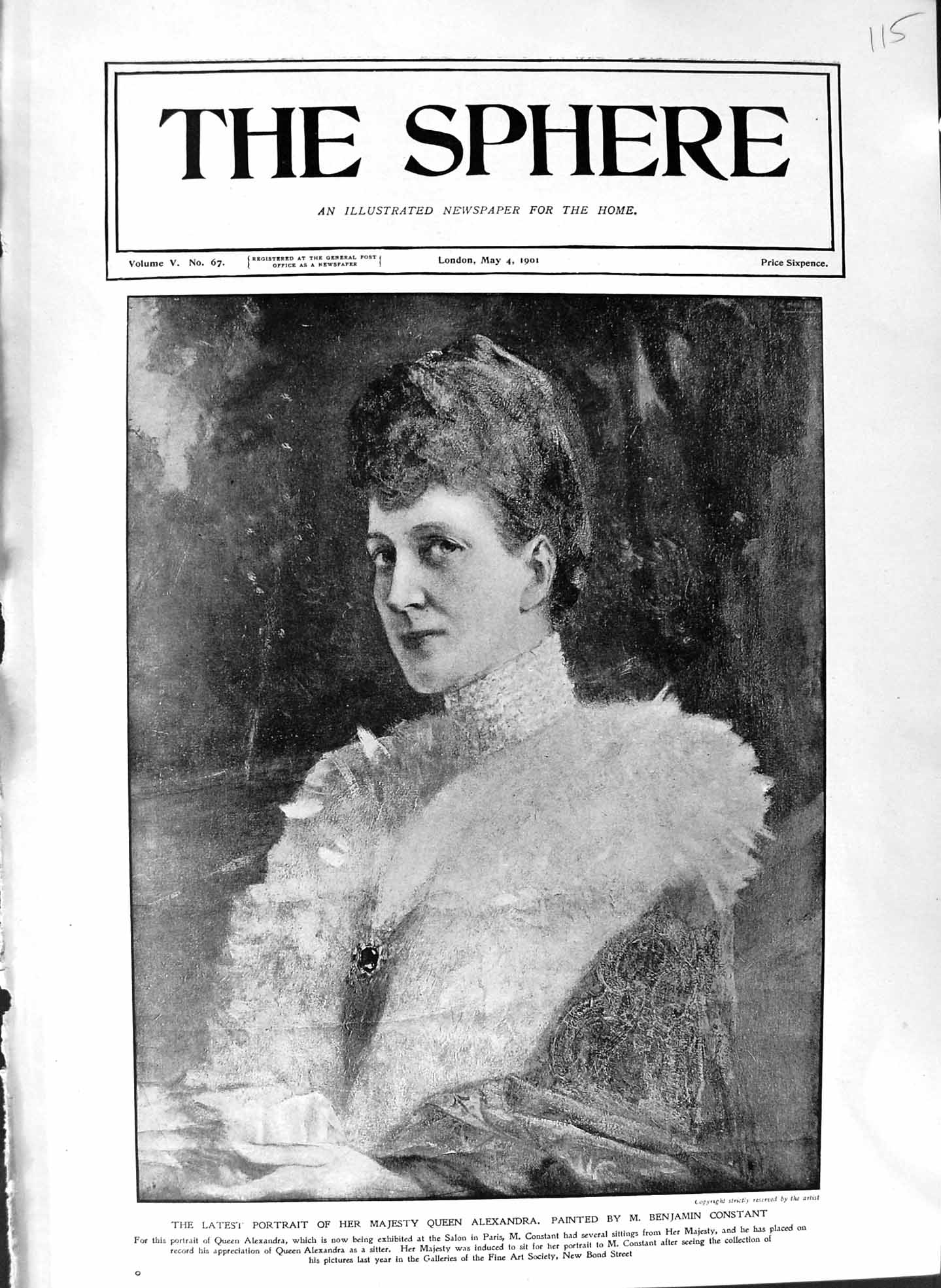 Original Old Antique Print 1901 Portrait Her Majesty Queen Alexandra Constant
