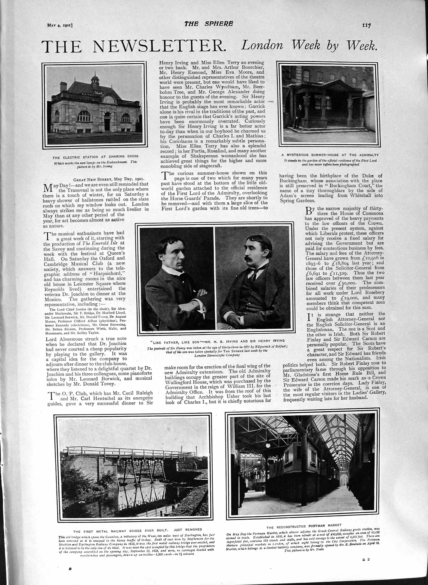 Old Antique Print 1901 Irving Metal Railway Bridge Portman Catholic Mace 20th