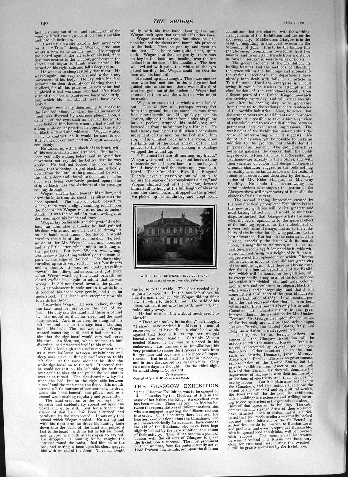 Old Antique Print 1901 Chateau Grand Clos Villeneuve Lord Kitchener Study 20th