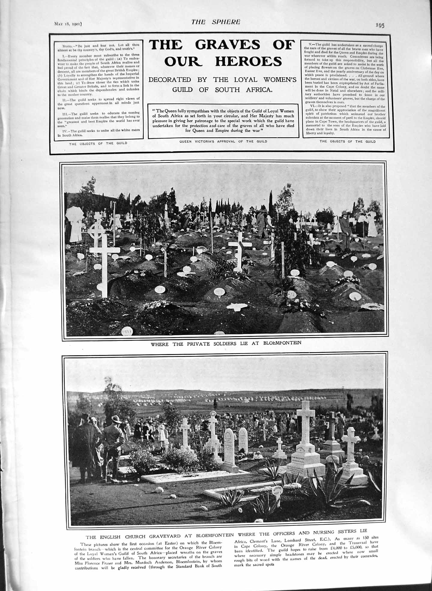 Original Old Antique Print 1901 English Graveyard Bloemfontein Calhoun Mercier