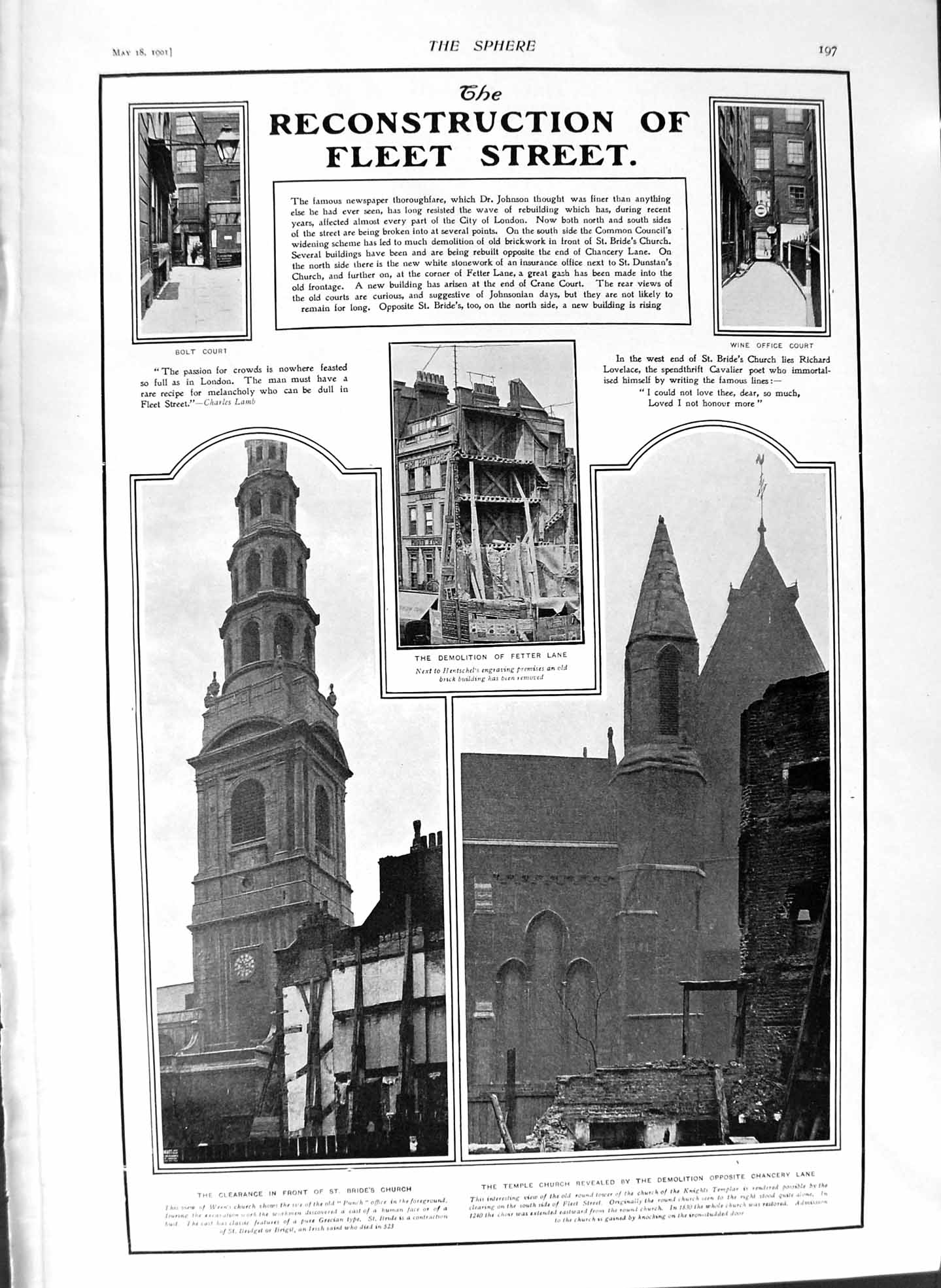 Original Old Antique Print 1901 Fleet Street Temple Church Duke Orleans Saxony