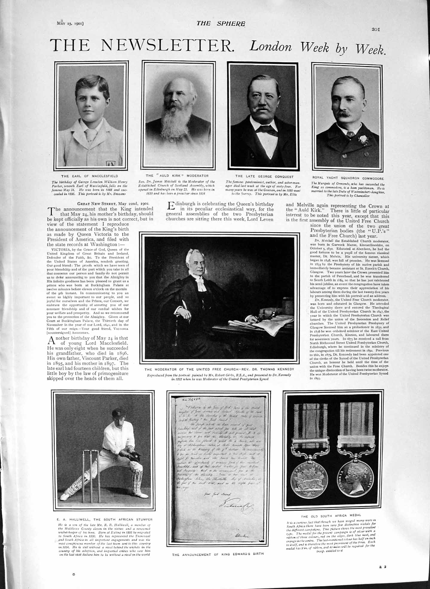 Original Old Antique Print 1901 Kennedy Halliwell Africa Medal Alexandra Palace