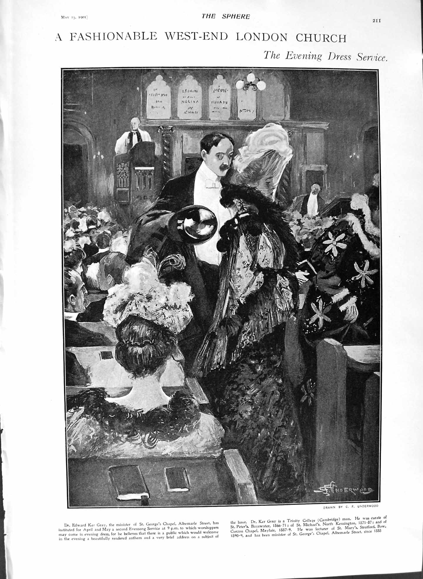 Old Antique Print 1901 London Church Edward Gray Fitzgerald Wyndham Lord 20th