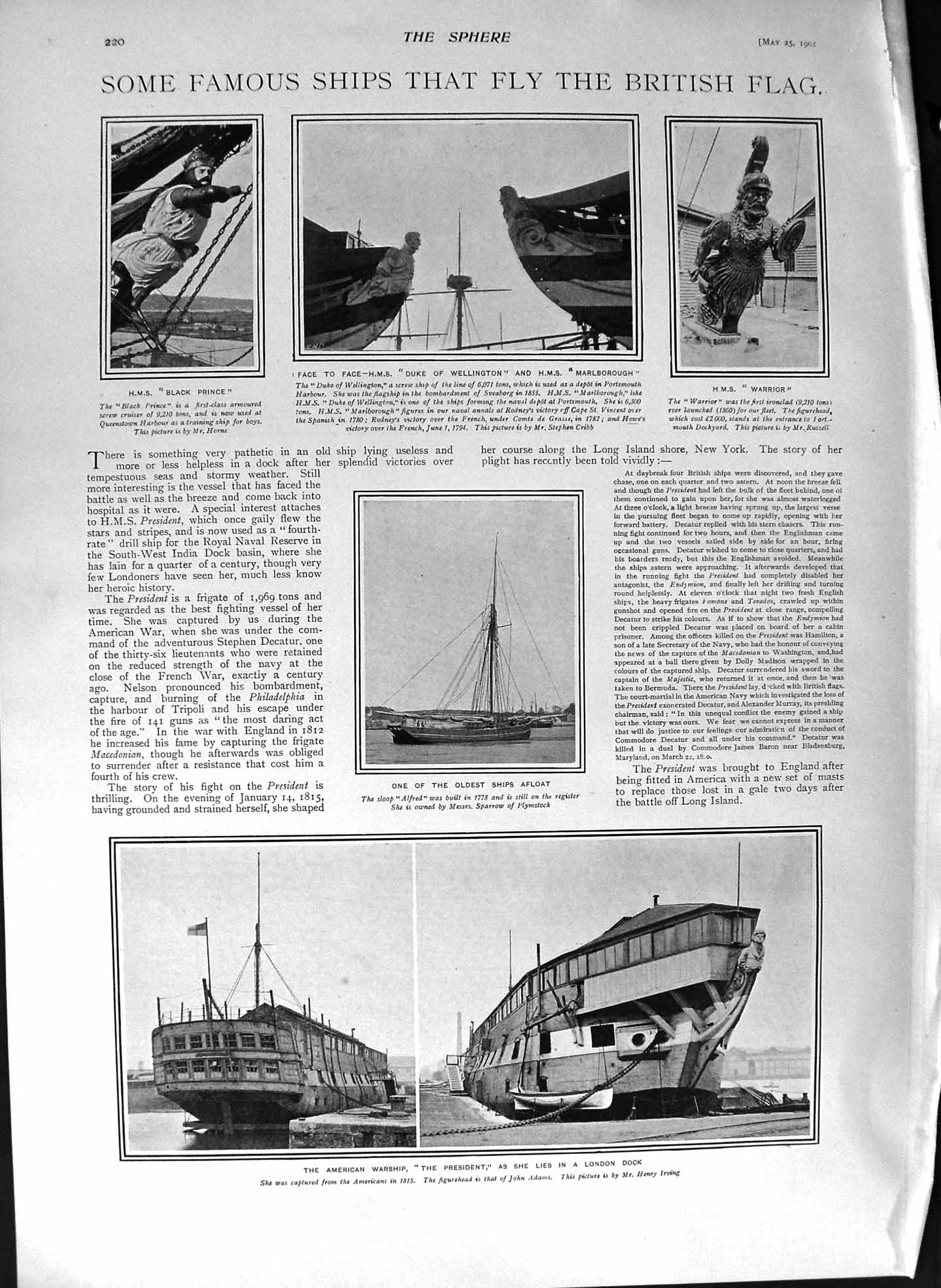 Old Antique Print 1901 War Ships President Duke Wellington Jamaica Pirate 20th