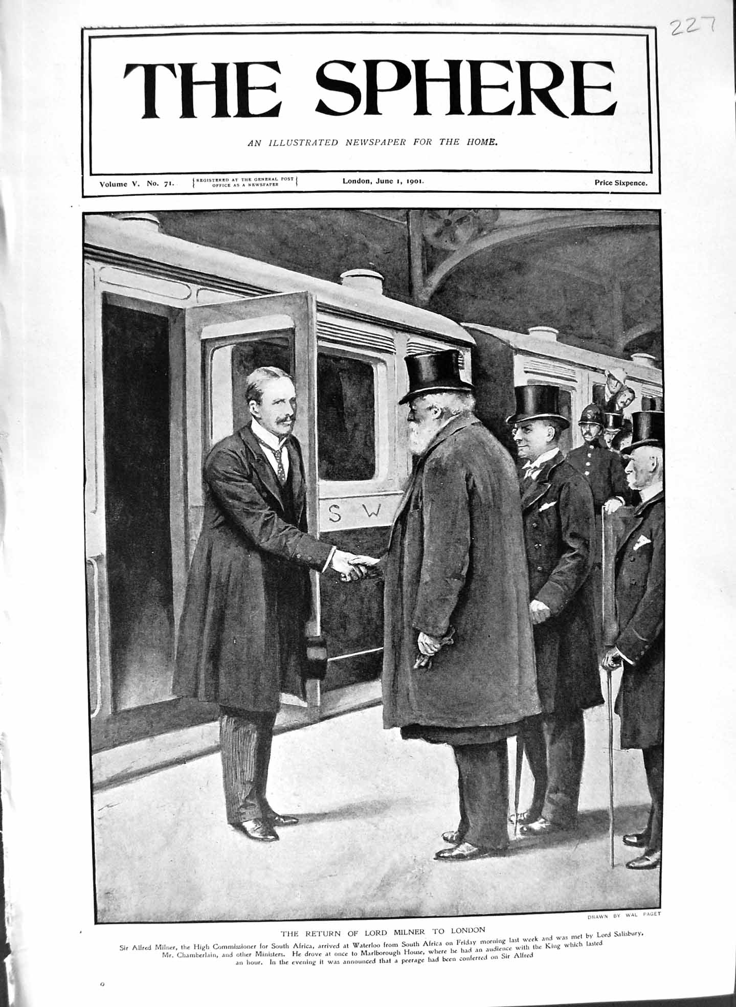 Old Antique Print 1901 Alfred Milner Waterloo Train Chamberlain Salisbury 20th