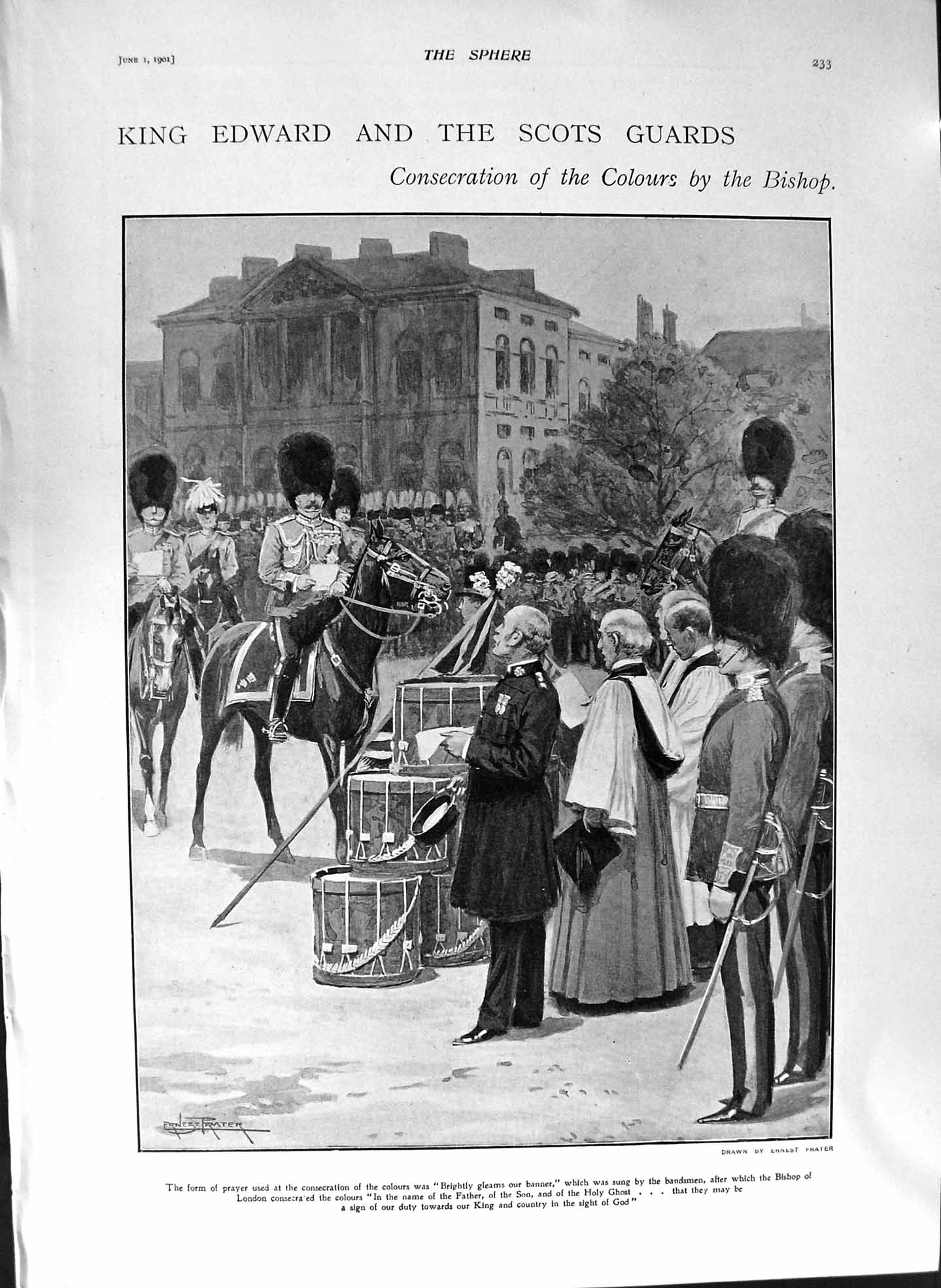 Original Old Antique Print 1901 King Edward Scots Guards London Shamrock Yacht