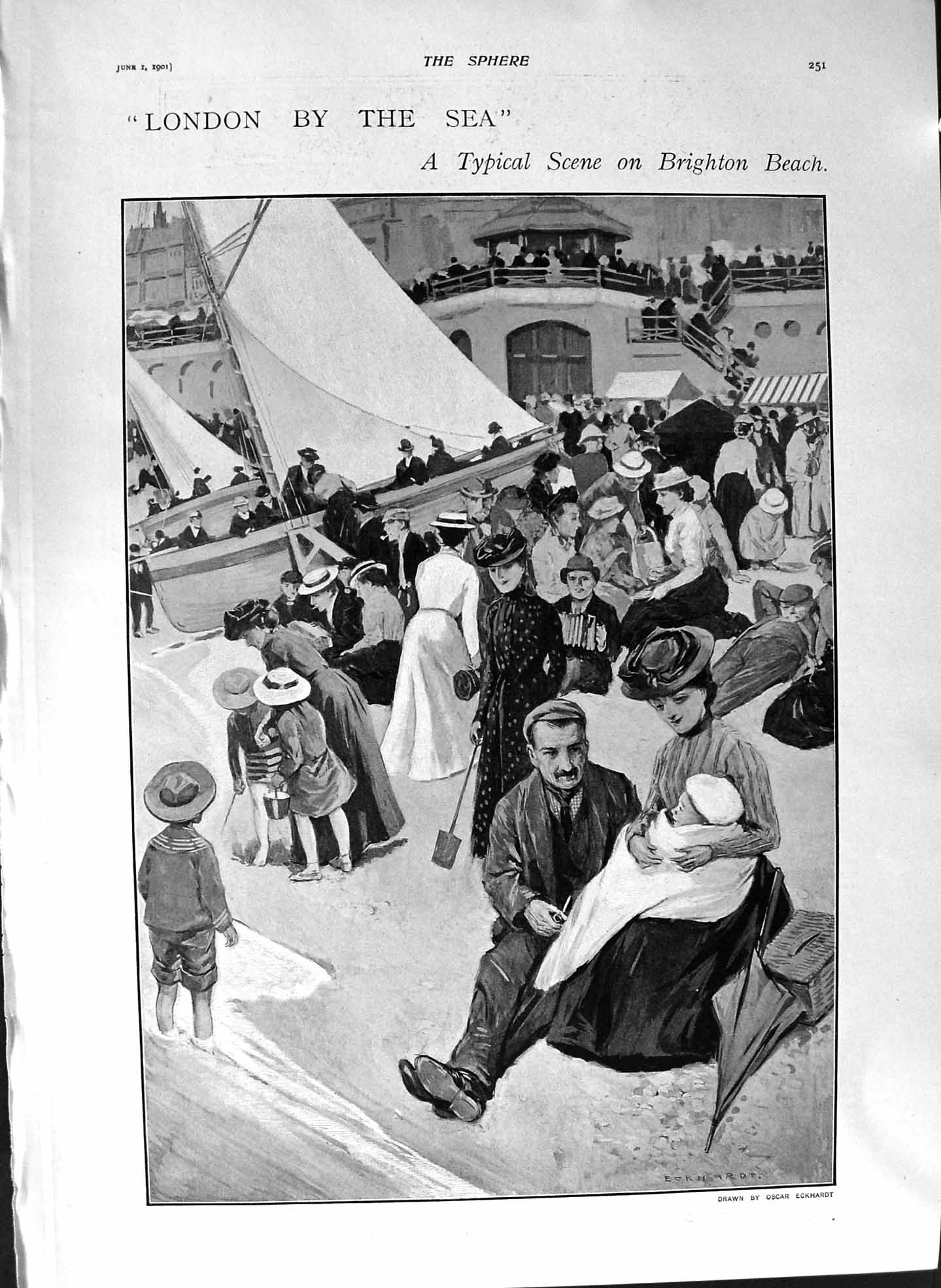 Original Old Antique Print 1901 Brighton Beach Derby Day Frith Tate Gallery Art