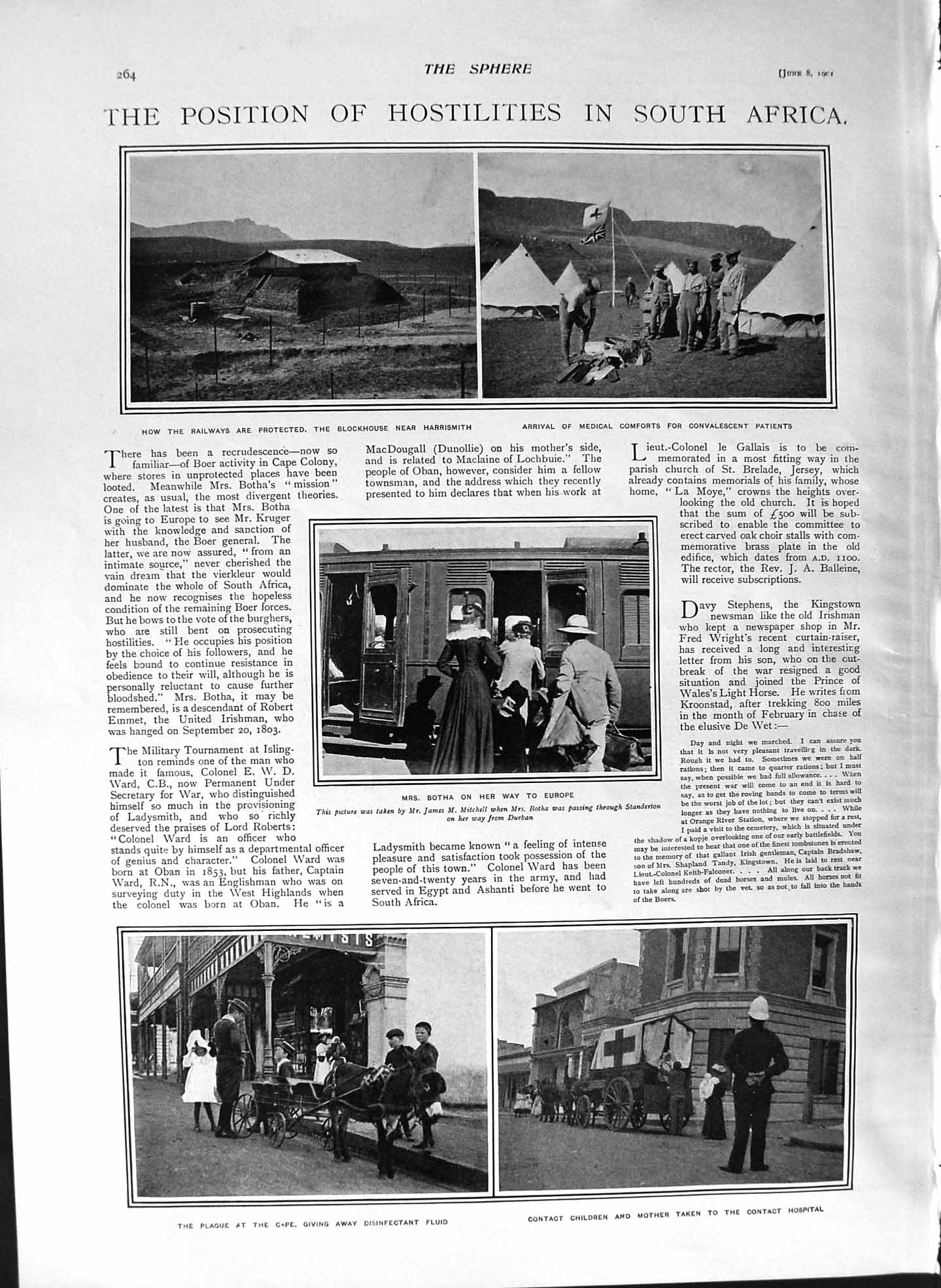 Old Antique Print 1901 Africa Botha Plague Hospital King Spain Moret Rio 20th