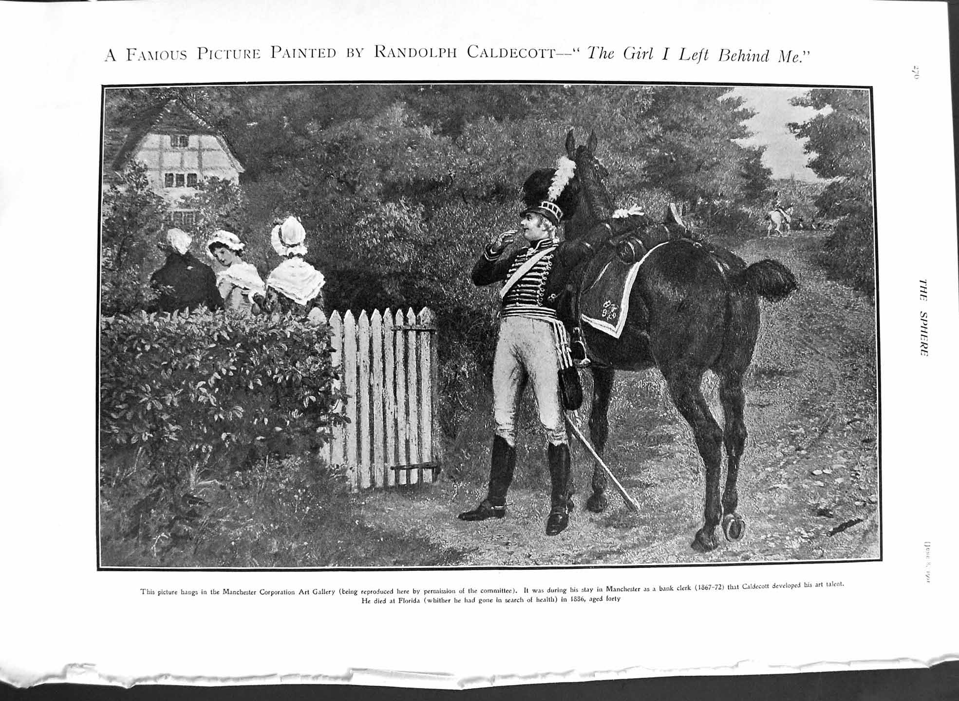Original Old Antique Print 1901 Art Randolph Caldecott Sier Horse Romance War