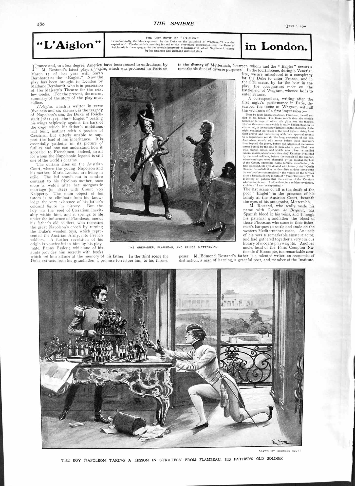 Original Old Antique Print 1901 Napoleon Flambeau Metternich Theatre Anselmi