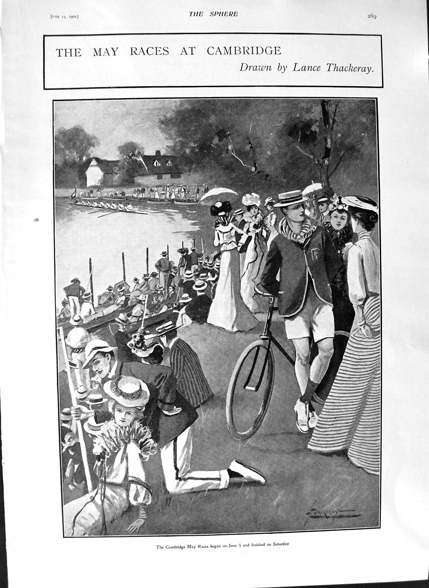 Old Antique Print 1901 Cambridge May Race River Lysistrata Tantallon Ship 20th