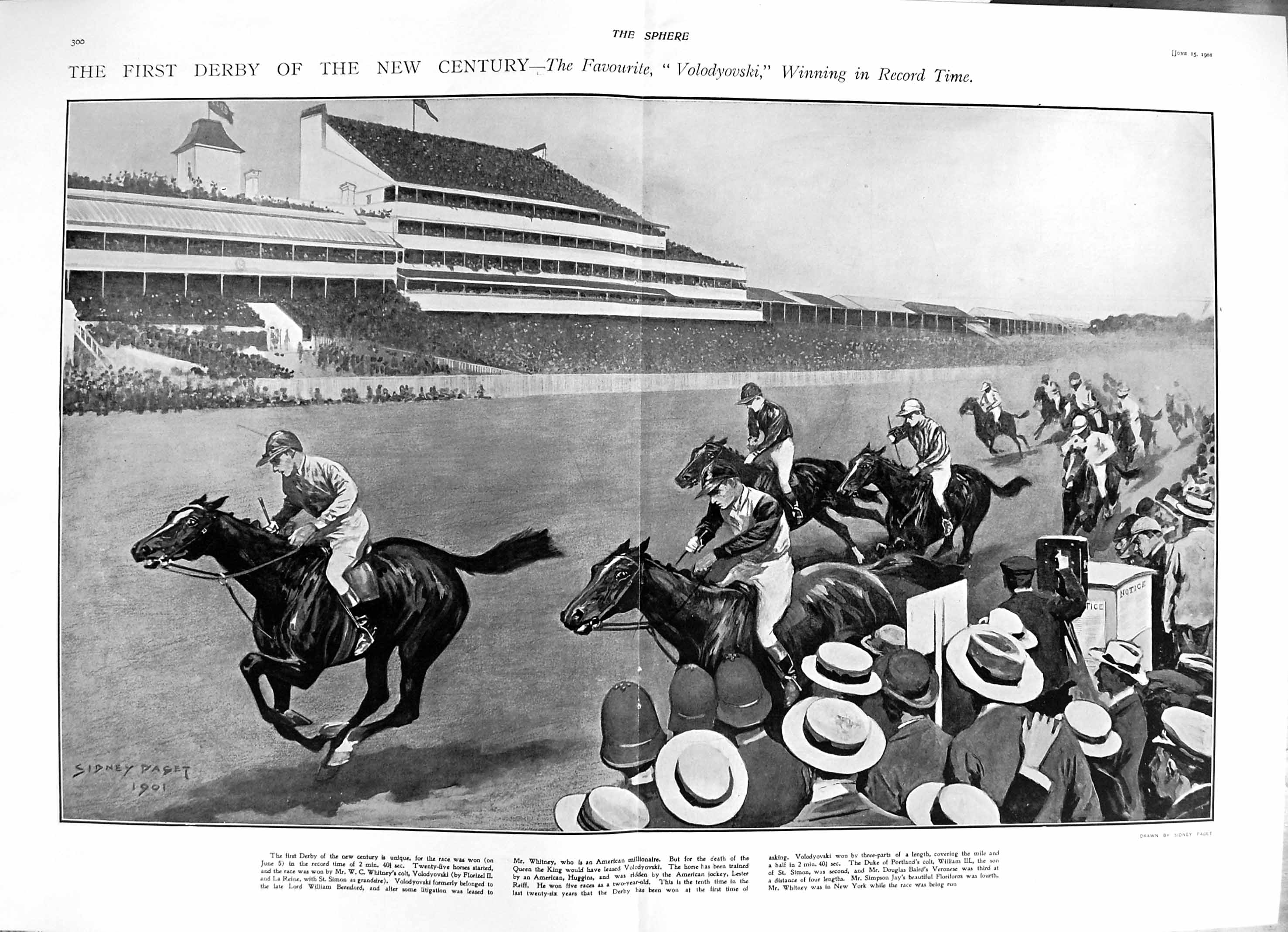 Old Antique Print 1901 Lucas Crofts Art Derby Horse Racing Volodyovski 20th