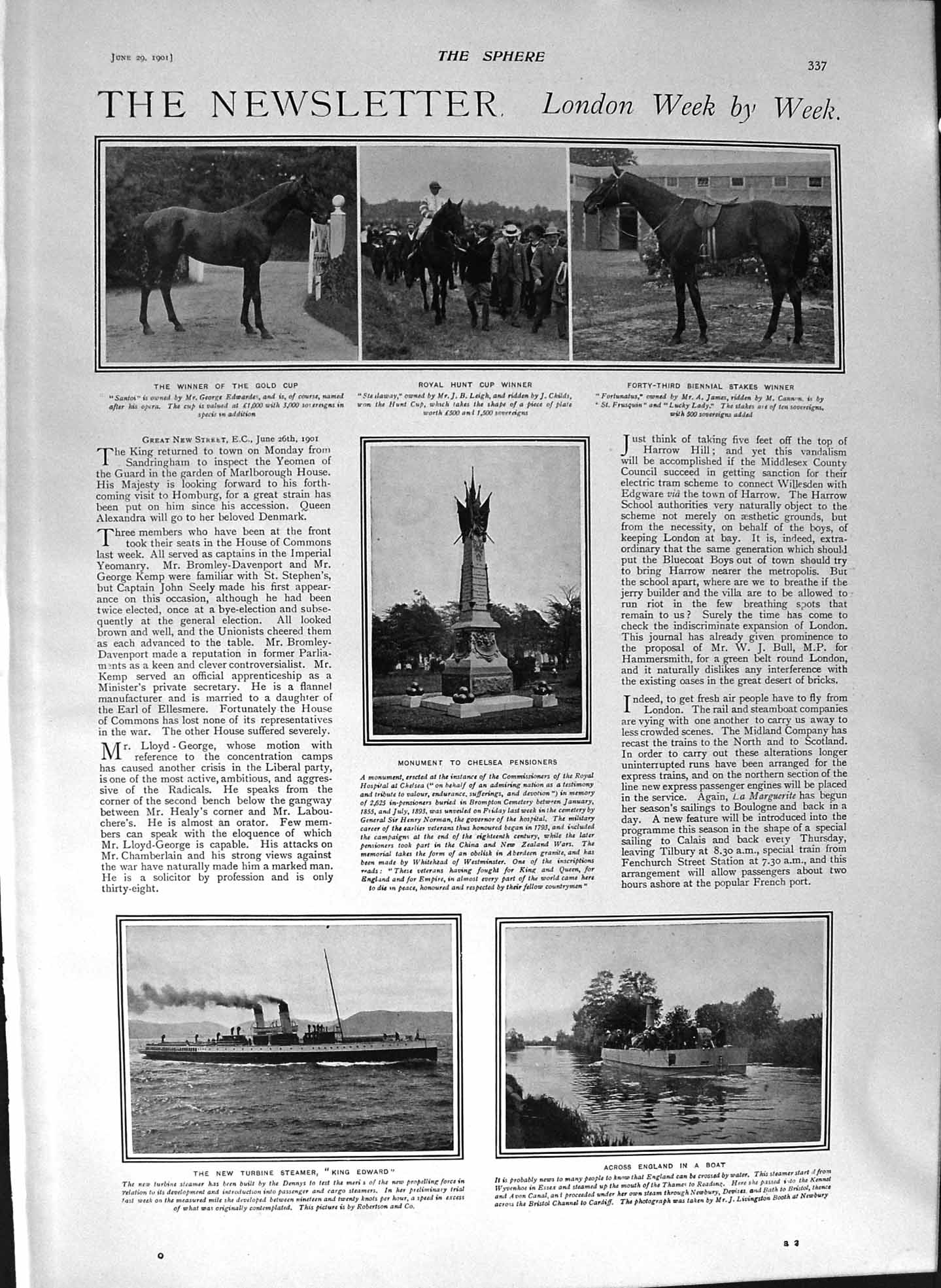 Old Antique Print 1901 Horse Race King Edward Ship Richmond Wool Market 20th