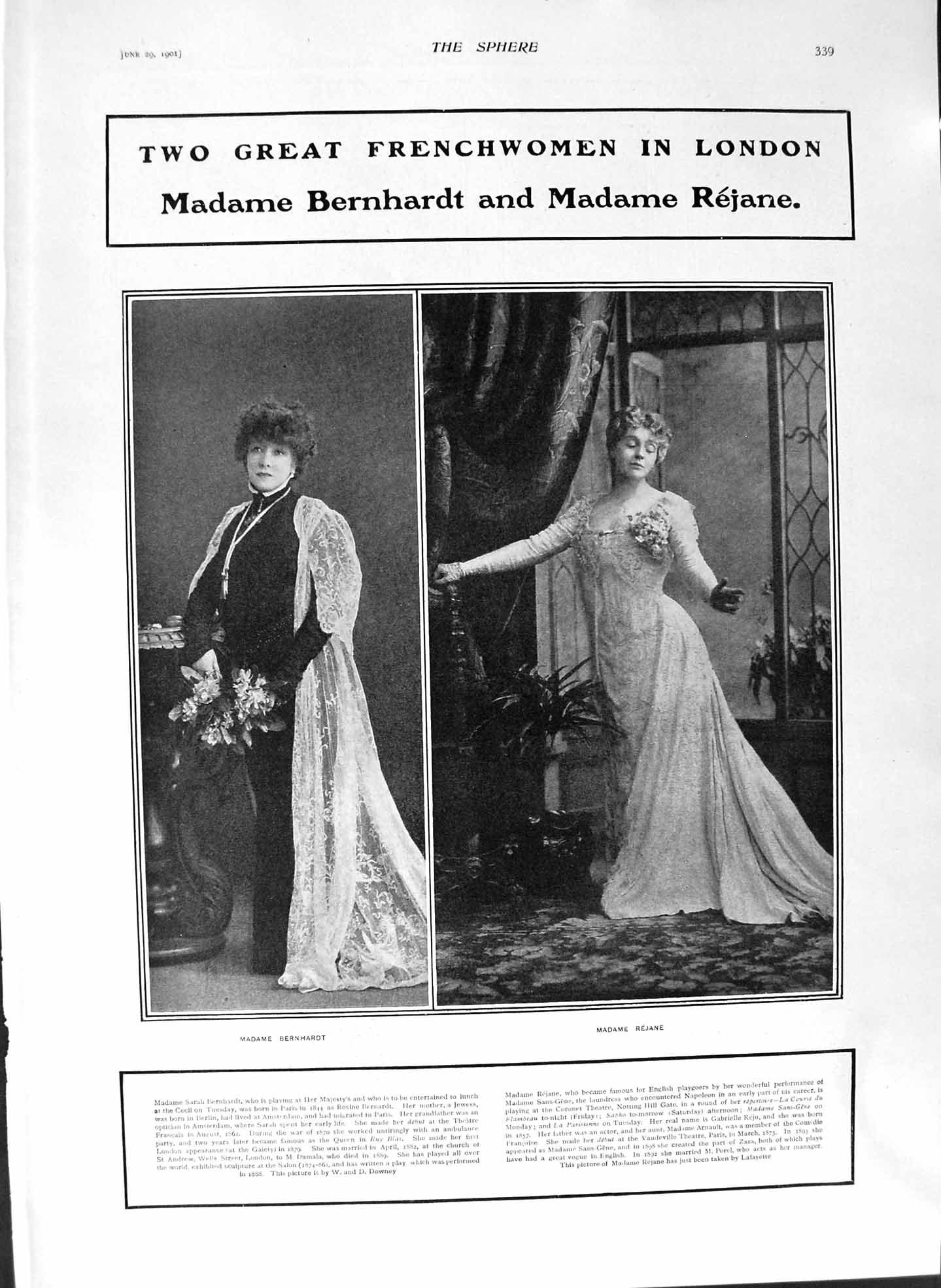 Old Antique Print 1901 Madame Bernhardt Rejane Theatre Waterloo Pike Hay 20th