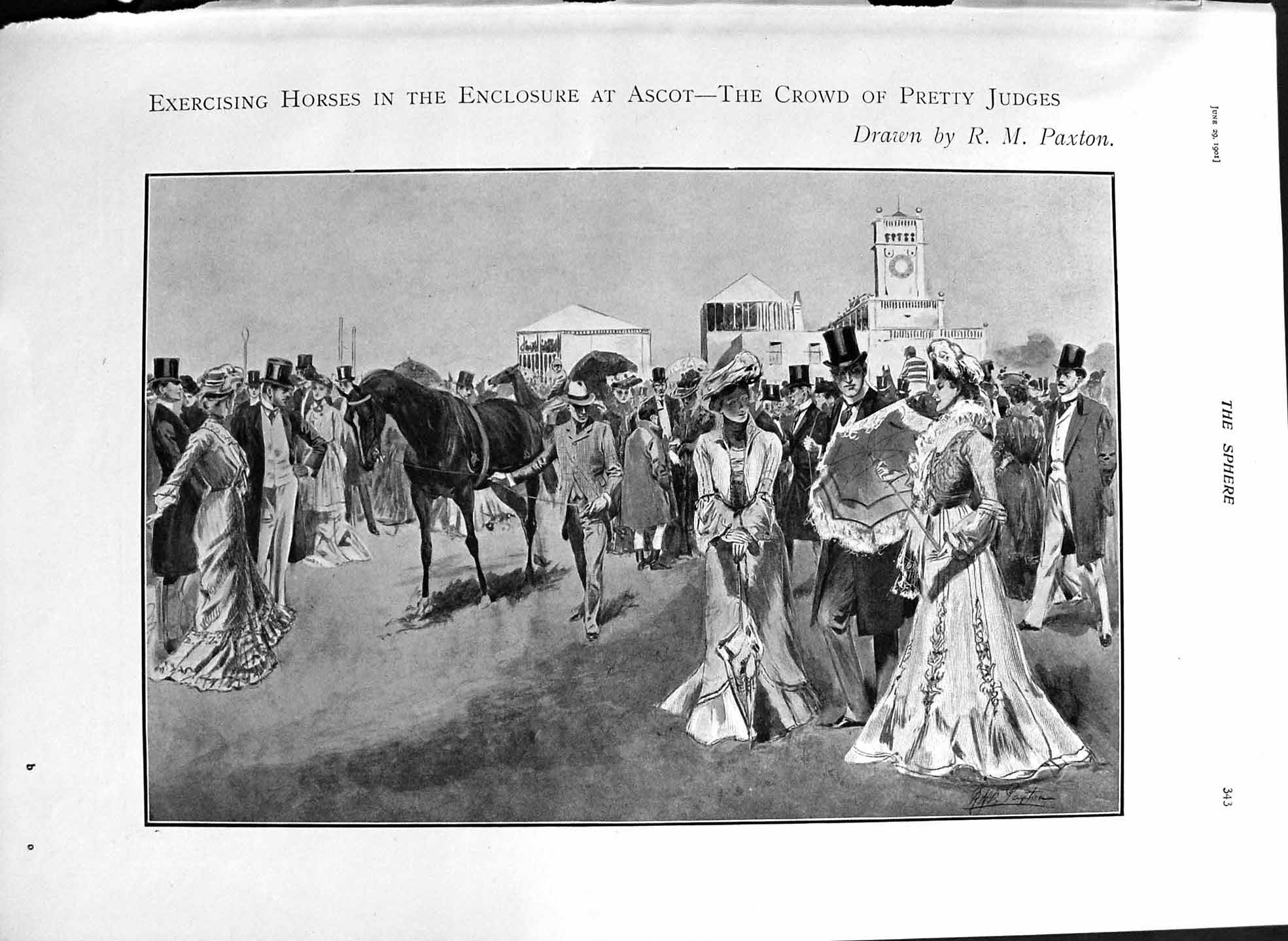 Original Old Antique Print 1901 Ascot Horse Racing Constantin Nanterre Firemen