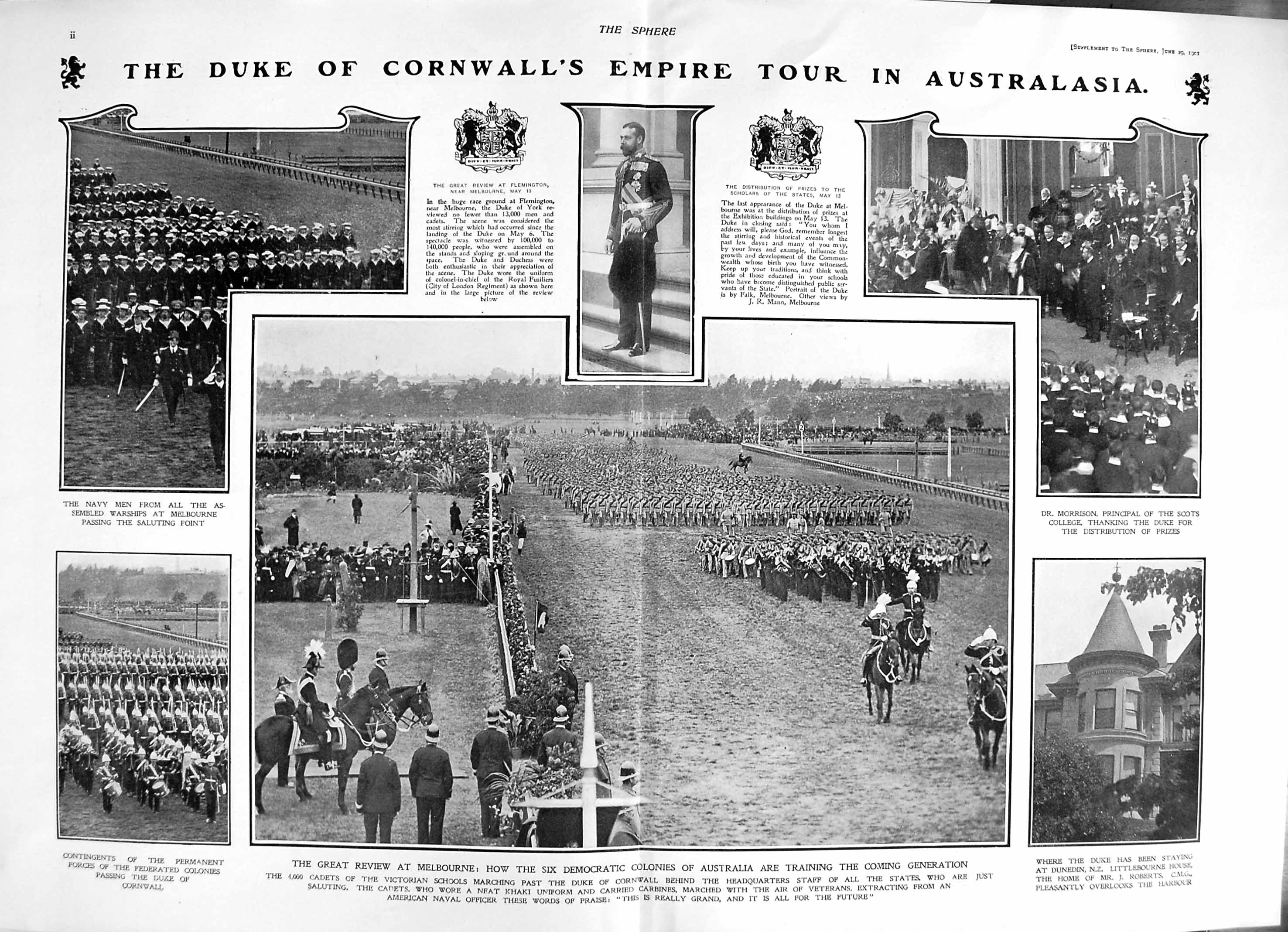 Original Old Antique Print 1901 Duke Cornwall Melbourne Morrison Littlebourne