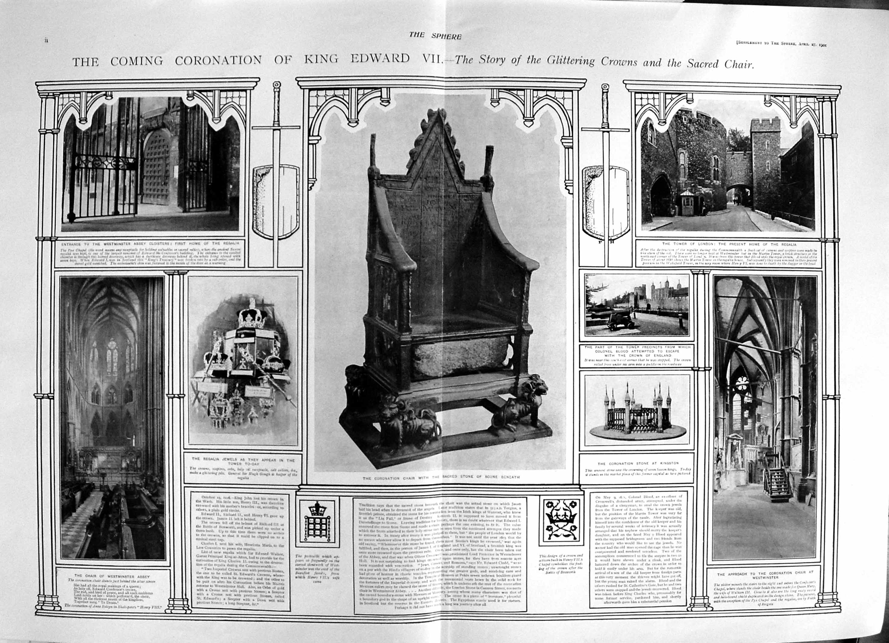 Old Antique Print 1901 Edward Crown Ord Victoria Coronation Westminster 20th