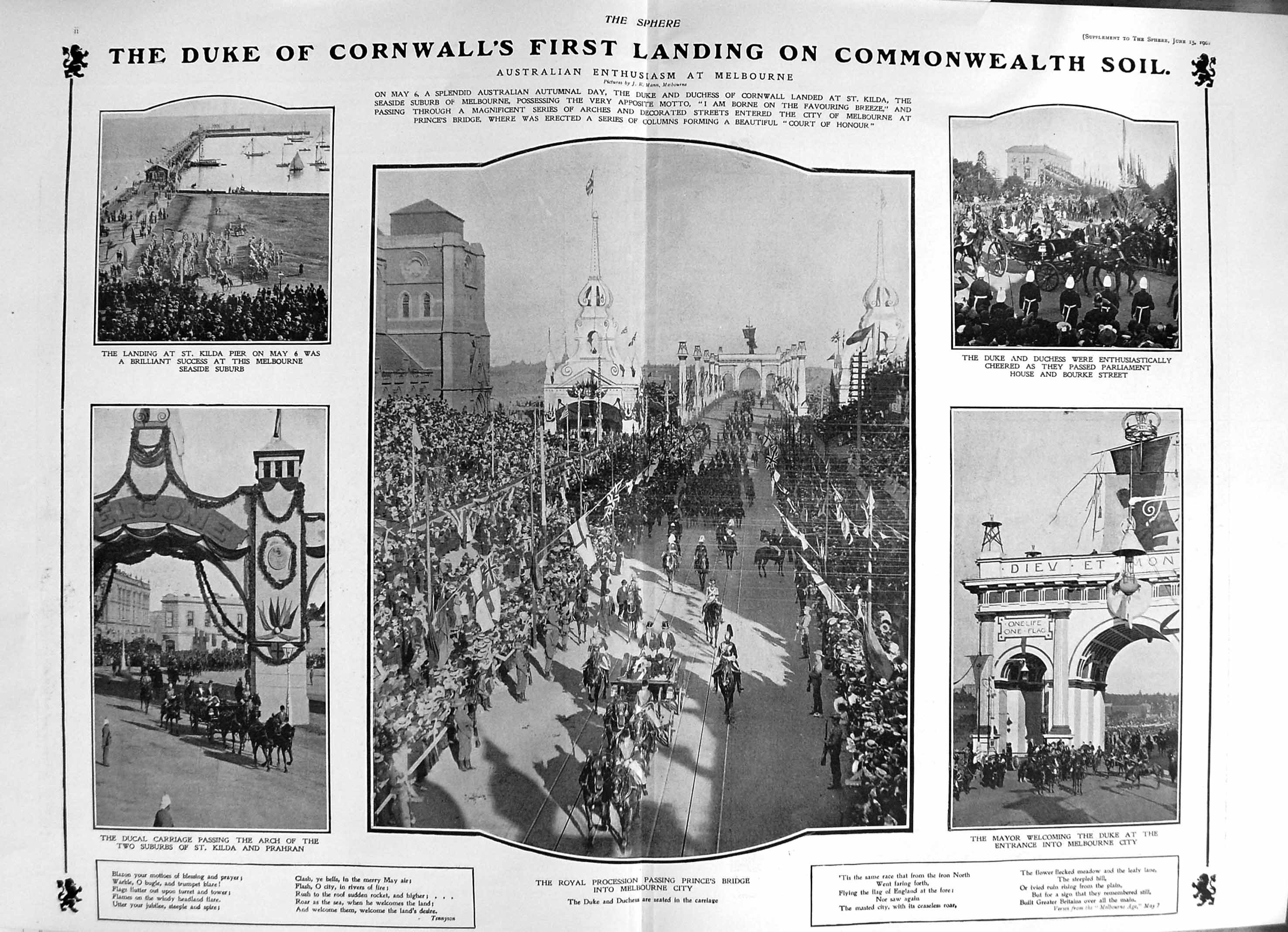 Original Old Antique Print 1901 Duke Cornwall Australia Kilda Melbourne Bourke