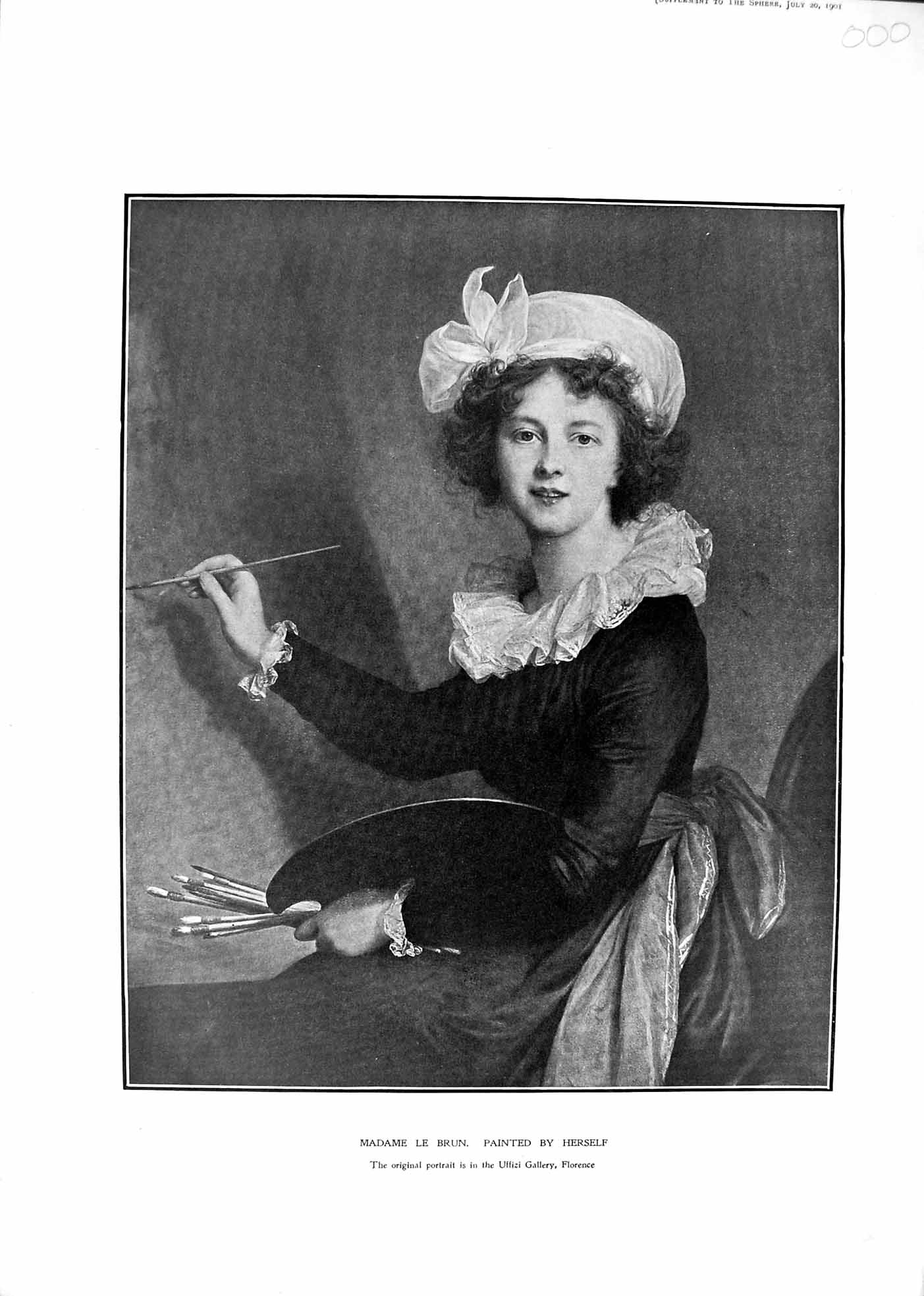 Antique Old Print 1901 Self Portait Madame Le Brun Uffizi Gallery Florence 20th