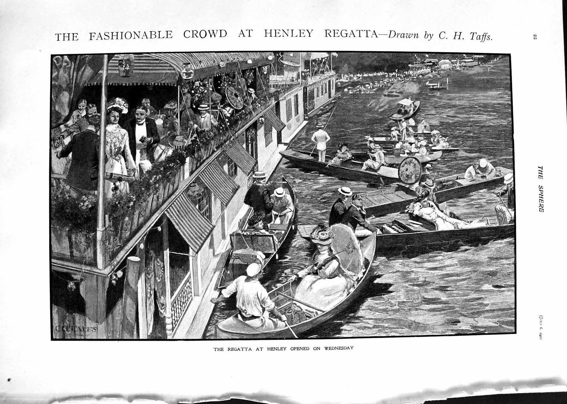 Old Antique Print 1901 Fashionable Crowd Henley Regatta Boat Racing Taffs 20th