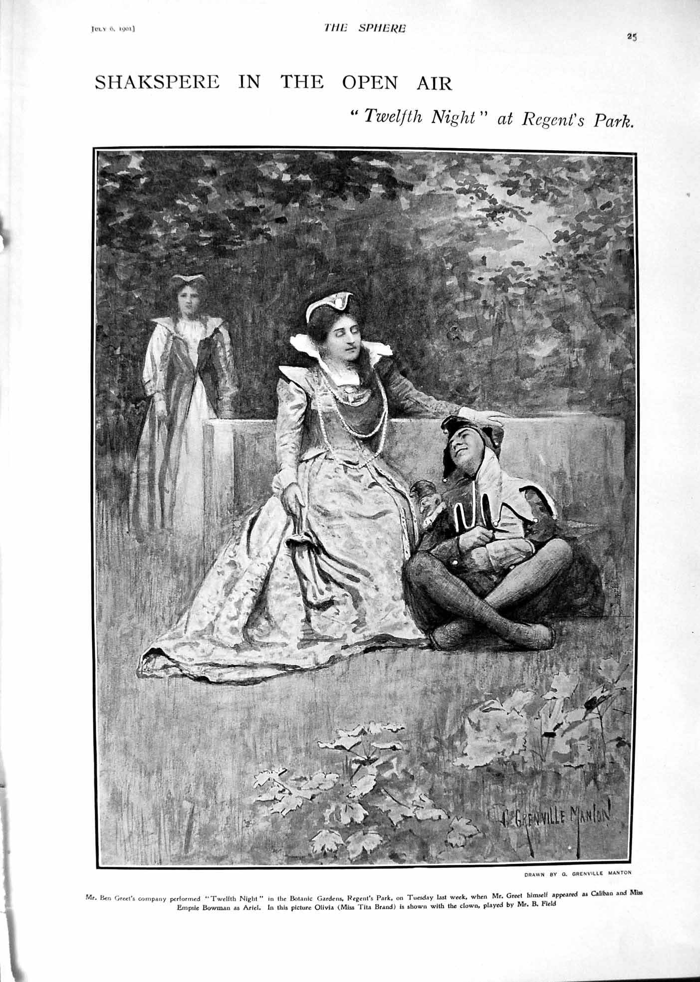 Old 1901 Shakspere Twelfth Night Regent'S Park Greet Theatre Holman H Victorian