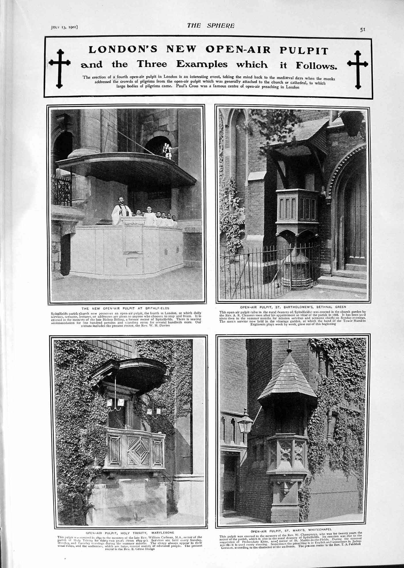 Old 1901 London Open-Air Pulpit Trinity Marylebone Whitechapel Bethna Victorian