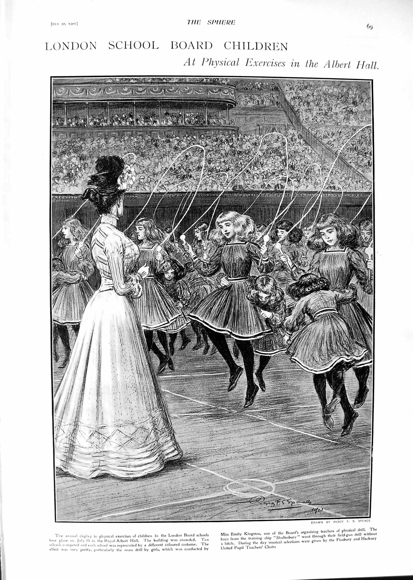 Old 1901 London School Board Children Albert Hall Exercises Weather L Victorian