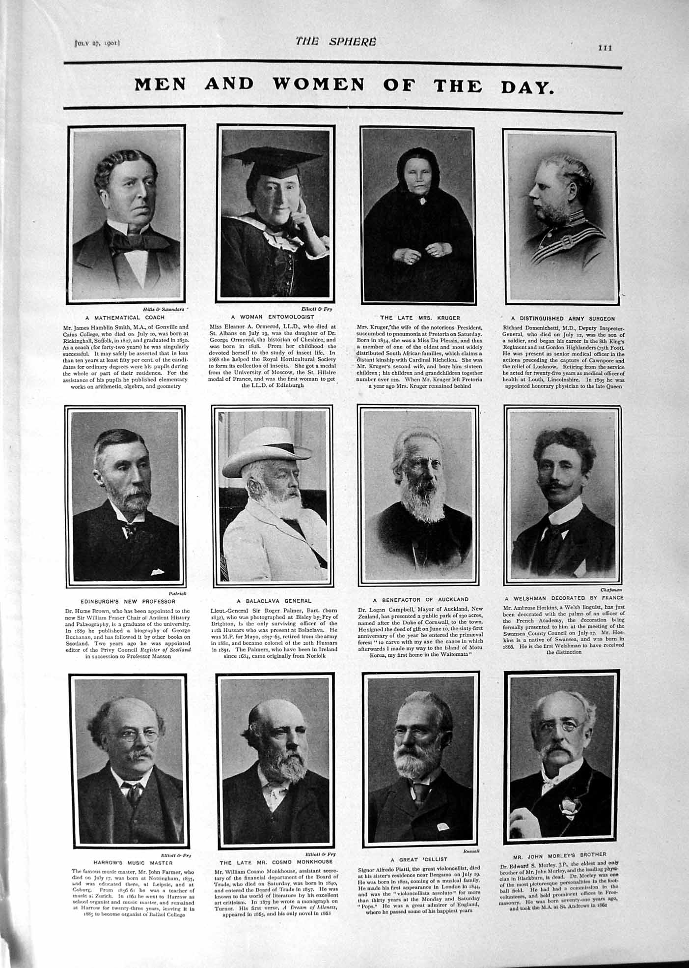 Old 1901 Smith Ormerod Kruger Campbell Hoskins Palmer Brown Monkhouse Victorian