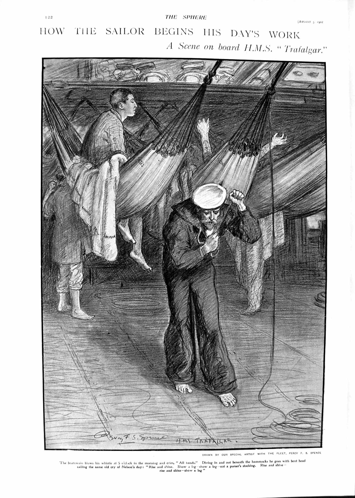 Old 1901 Ship Trafalgar Sailors Boatswain Hammocks Lord Milner Guildh Victorian