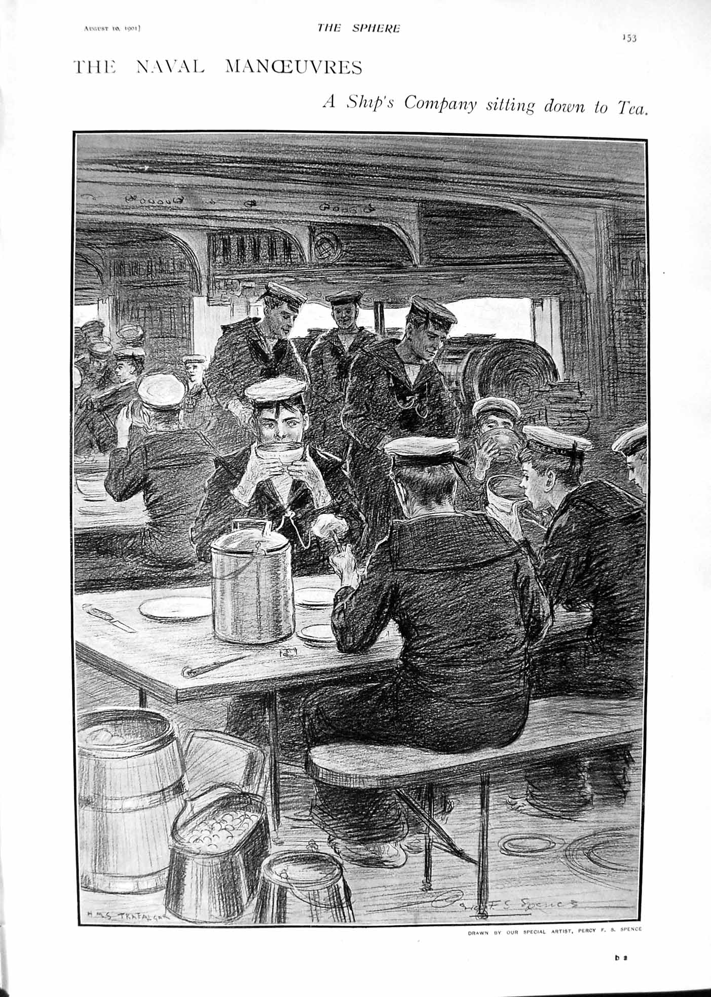 Old 1901 Naval Manoeuvres Ship Trafalgar Sailors Tea Victoria Albert Victorian