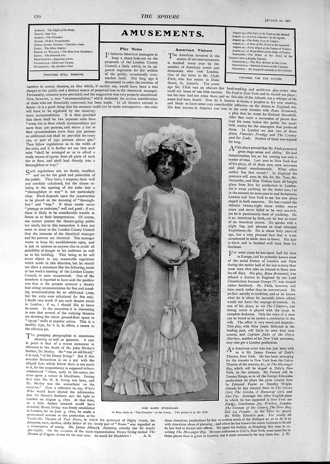 Old 1901 Theatre Marie Studholme St. Paul'S Cathedral London Peters R Victorian