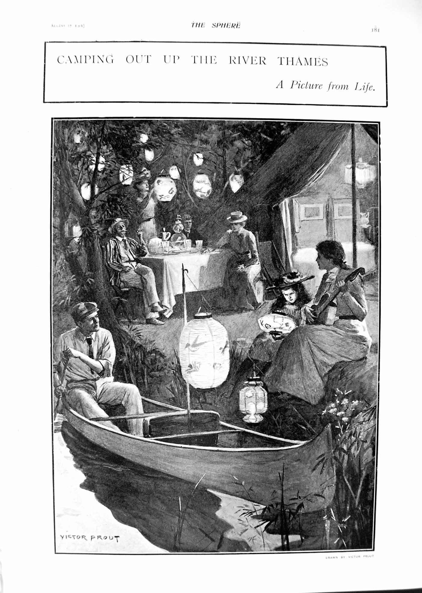 Old 1901 Camping River Boat Thames Blenheim Chamberlain Balfour House Victorian