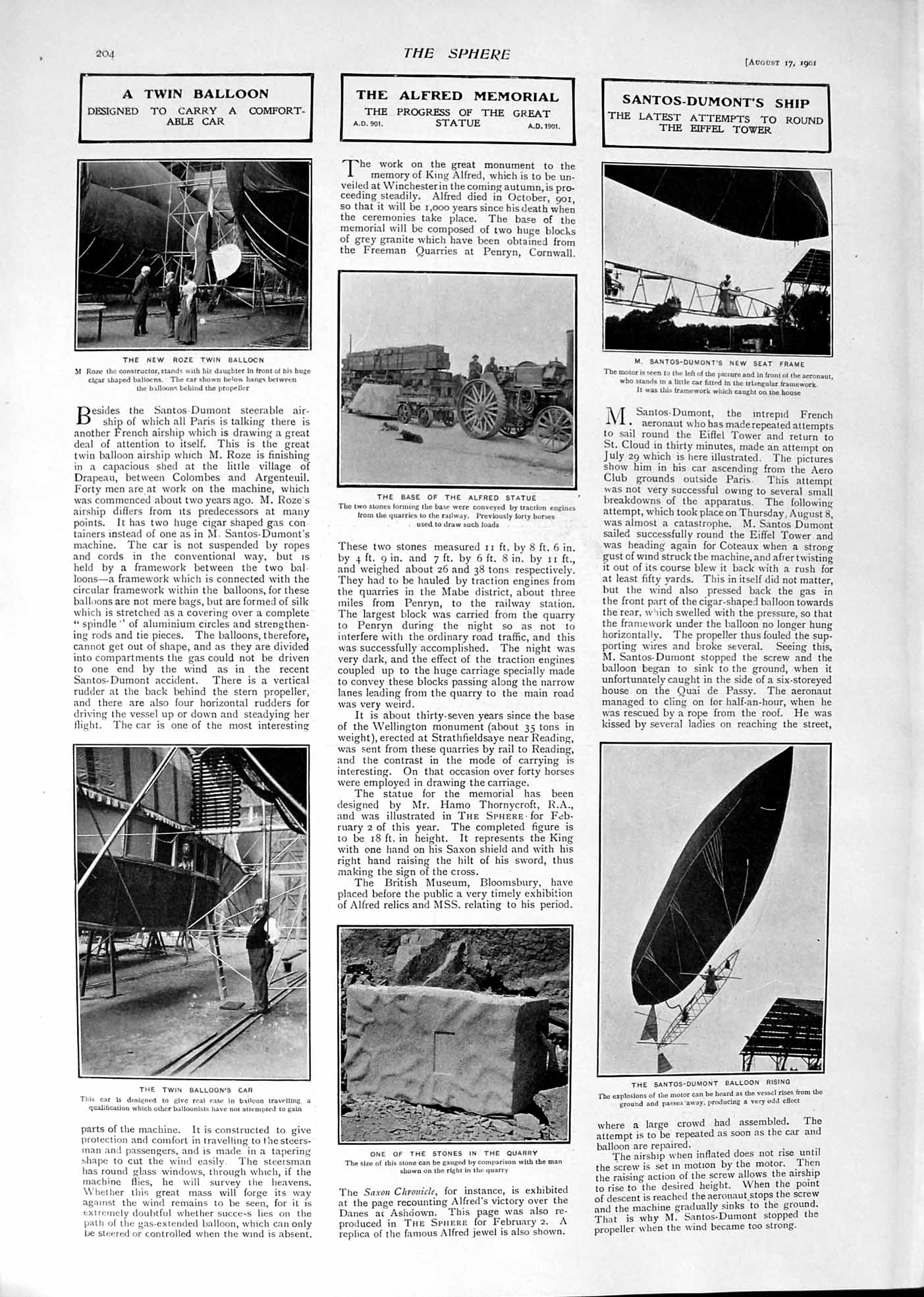 Old 1901 Roze Balloon Santos-Dumont Air-Ship Alfred Statue Africa Sch Victorian