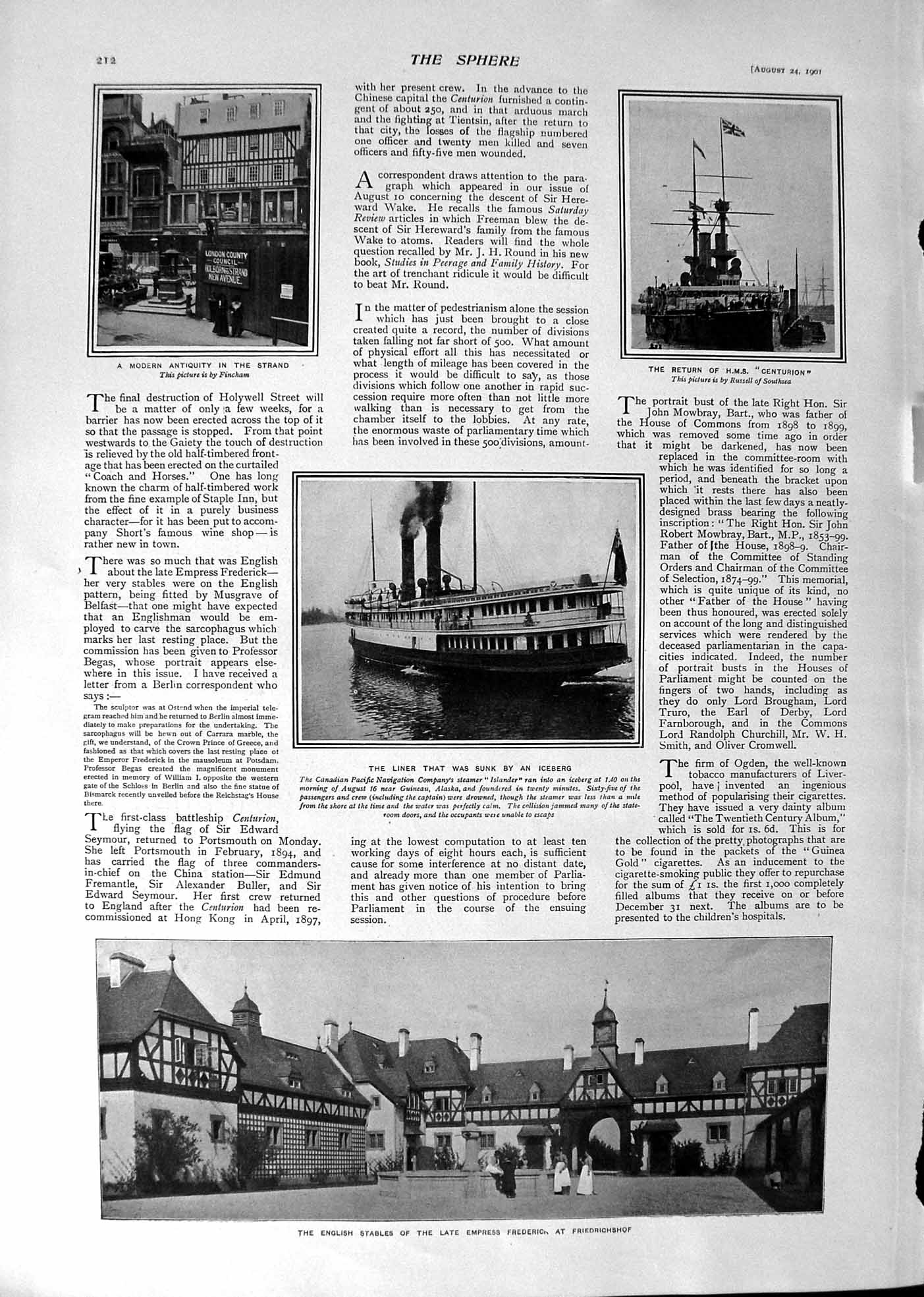 Old 1901 Liner Ship Islander Stables Friedrichshcenturion Sceptre Que Victorian