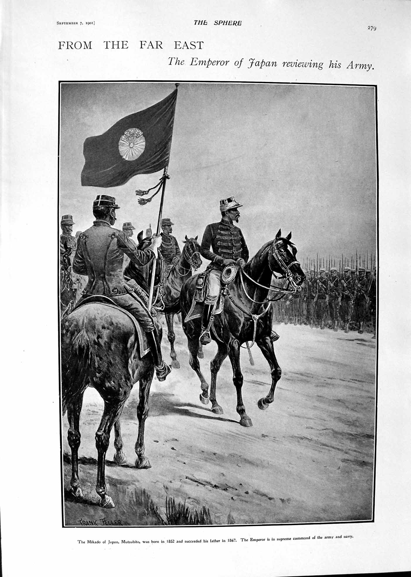 Old 1901 Emperor Japan Army War Mikado Mutsuhito Ship Standard Friede Victorian