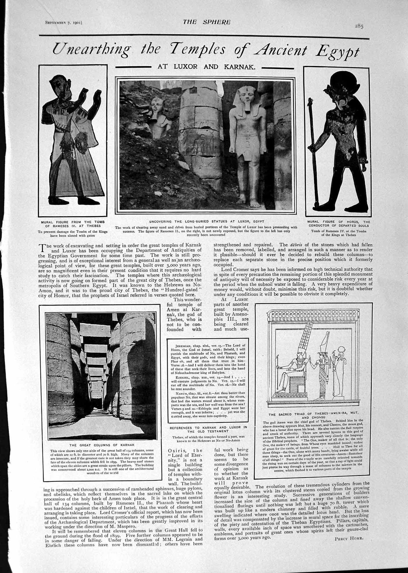 Old 1901 Temples Egypt Karnak Horus Statues Luxor Chonsu Princess Thy Victorian