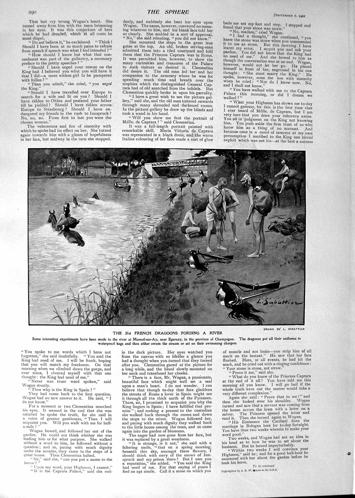Old 1901 War French Dragoons Fording River Epernay Champagne Romance Victorian