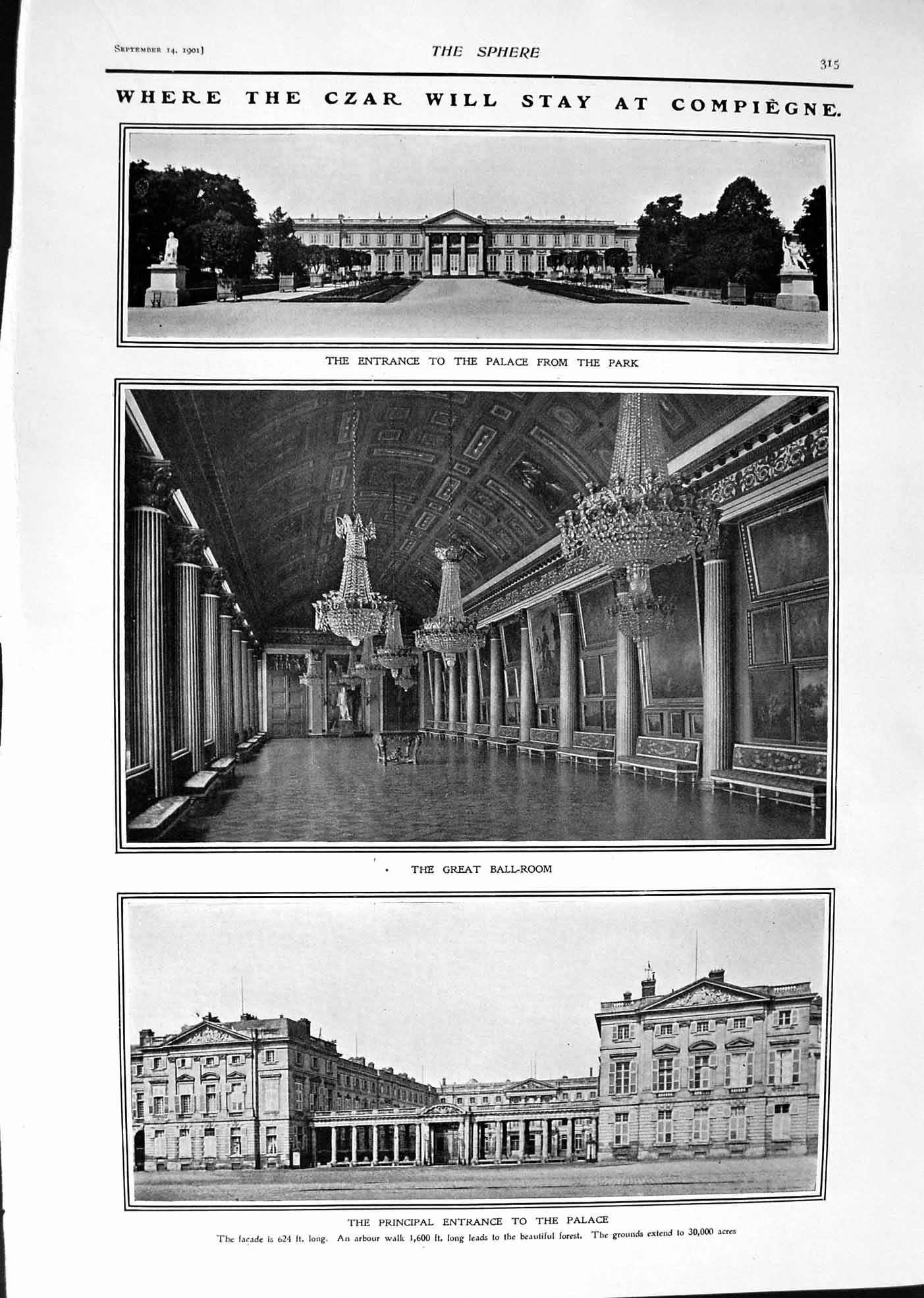 Old 1901 Principal Entrance Palace Compiegne Great Ball-Room Architec Victorian