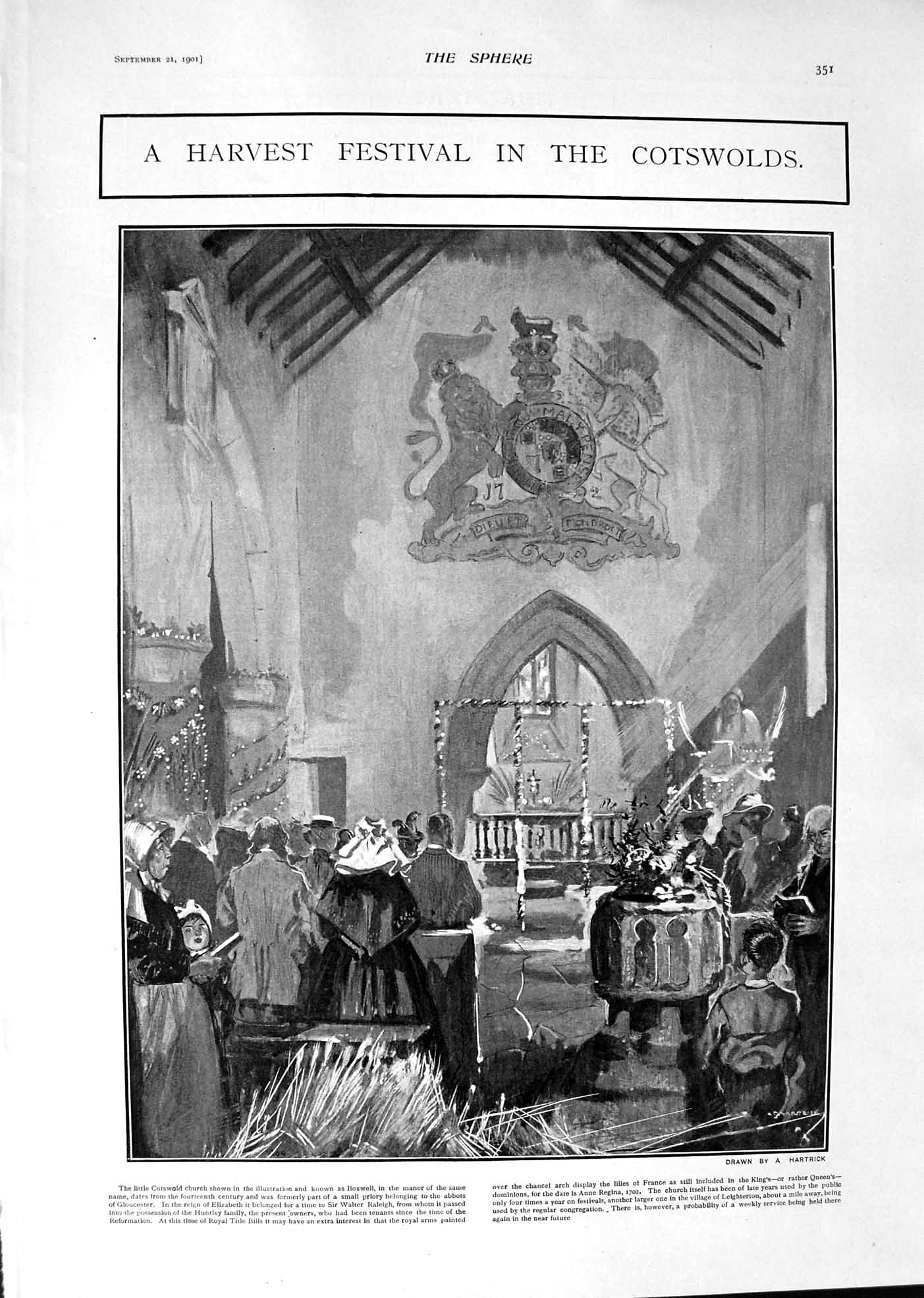 Old Print 1901 Harvest Festival Cotsws Boxwell Rooke Tempest Greene Less 20th