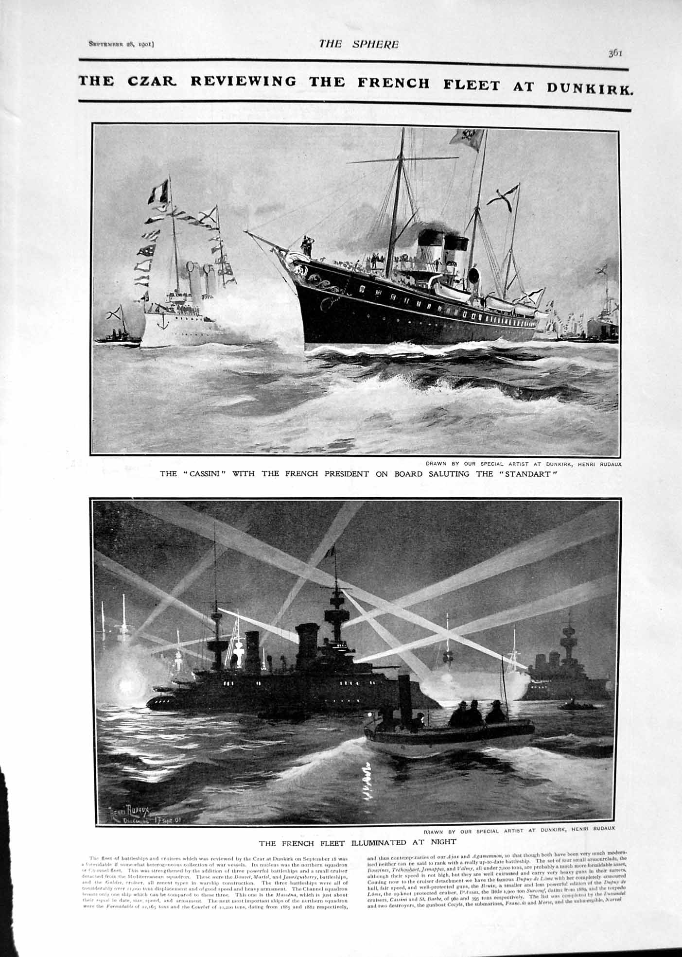 Old 1901 Cassini Ship French President Standart Dunkirk Cobra Barnard Victorian