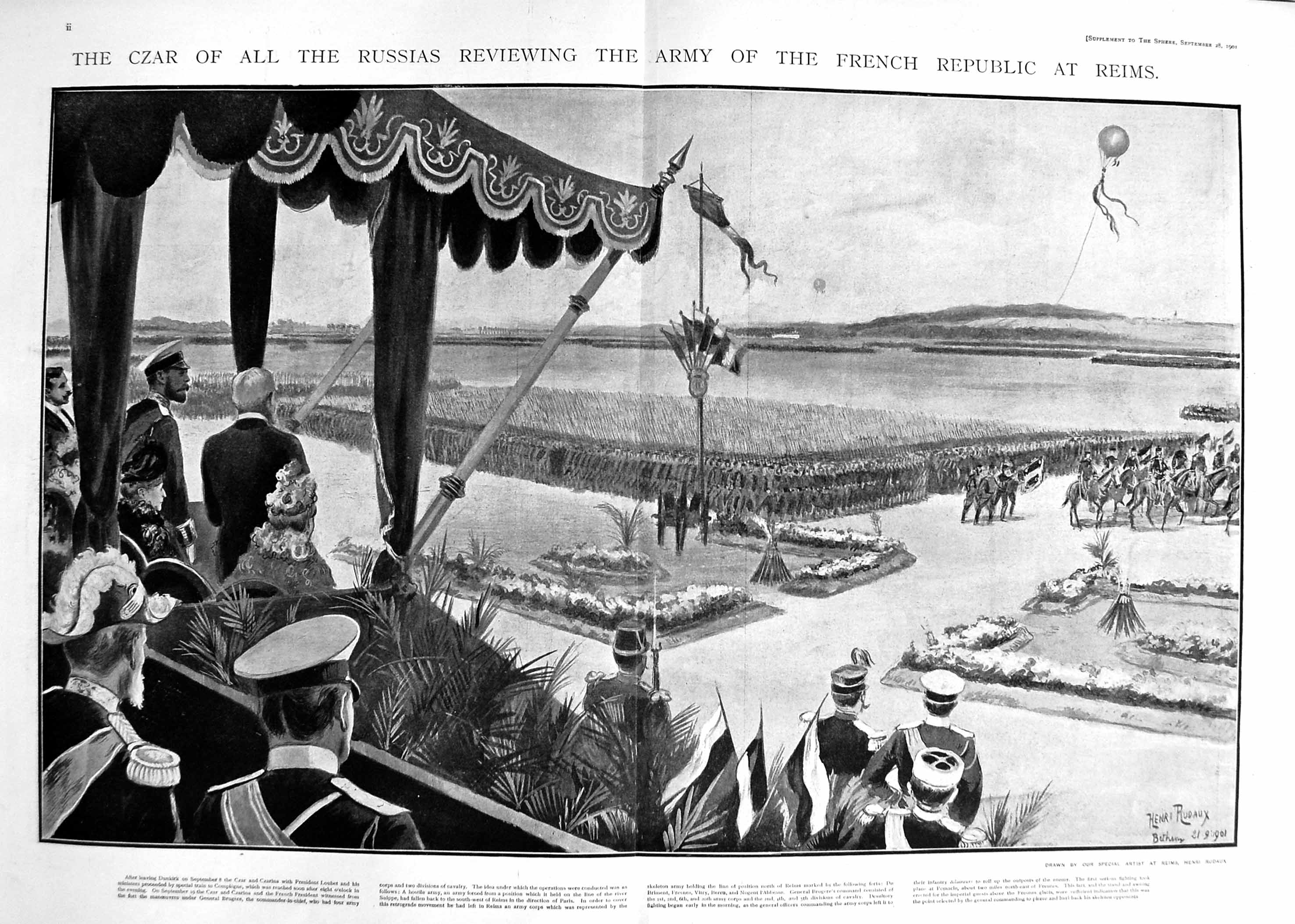 Old 1901 Czar Russia France Compiegne Reviewing Army Reims Henri Ruda 20th