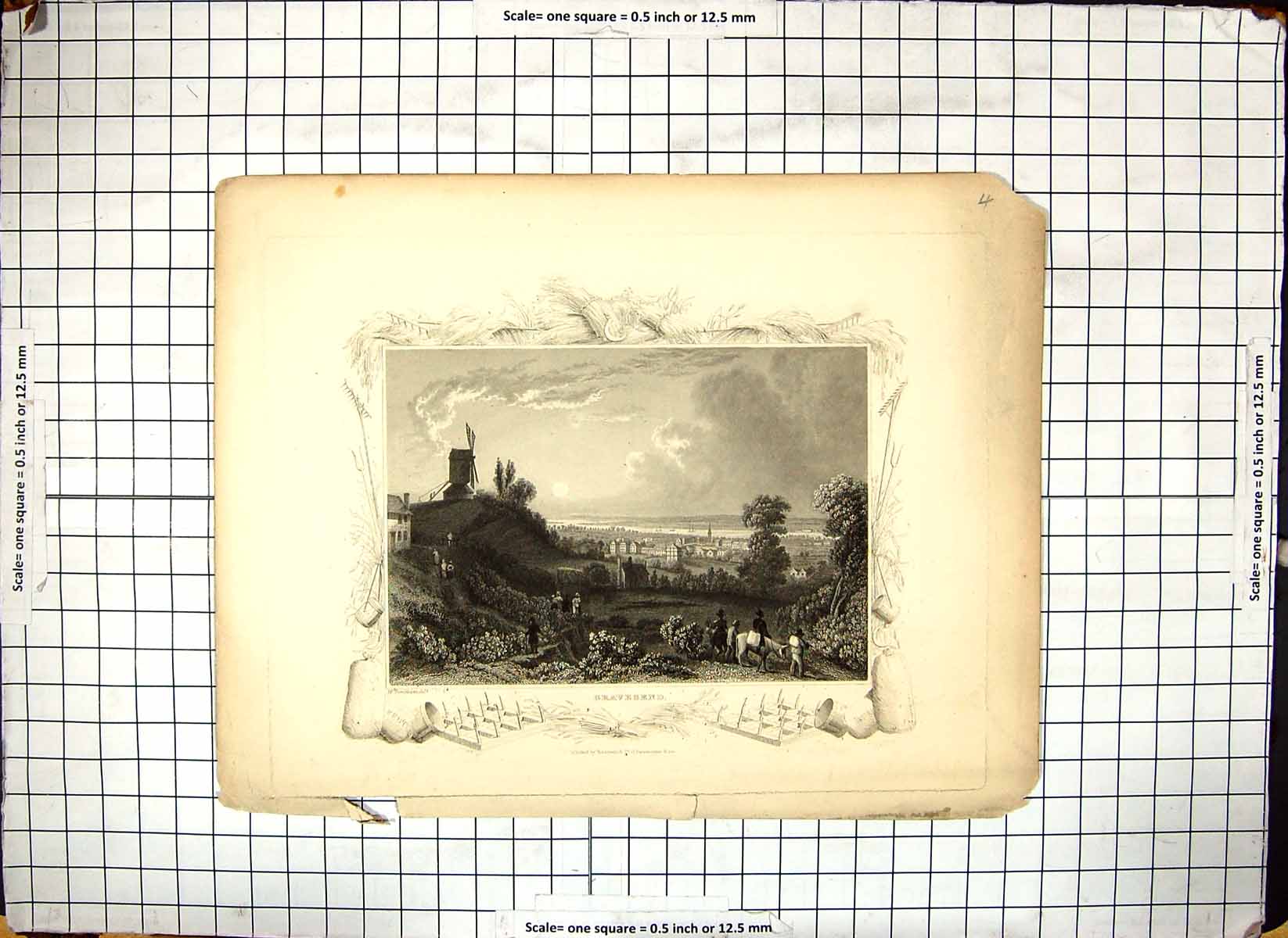 Original Old Antique Print Gravesend Kent England Horse Tombleson Engraving