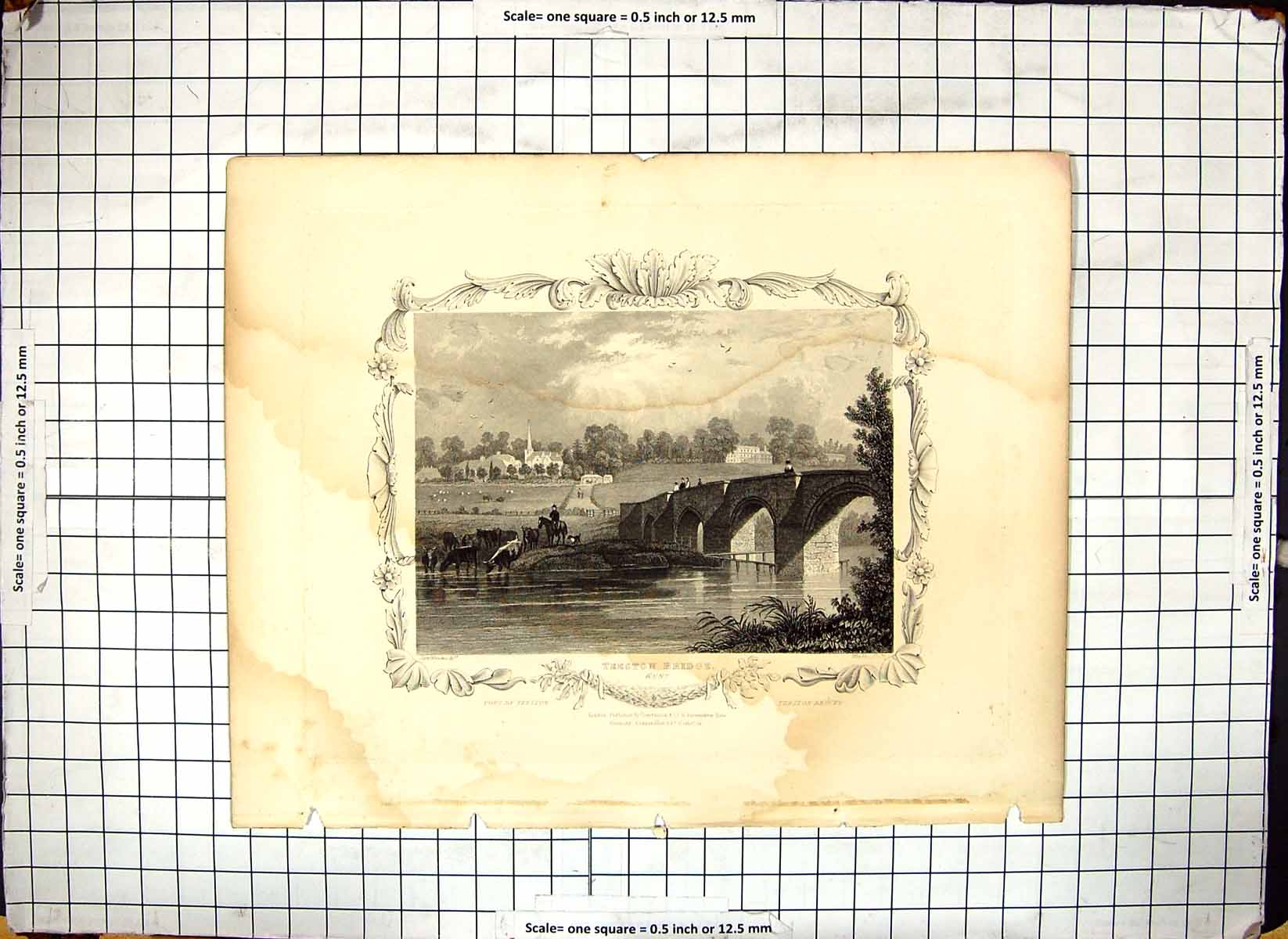 Old Teeston Bridge Kent England Horse Animals Tombleson Winkles Engra