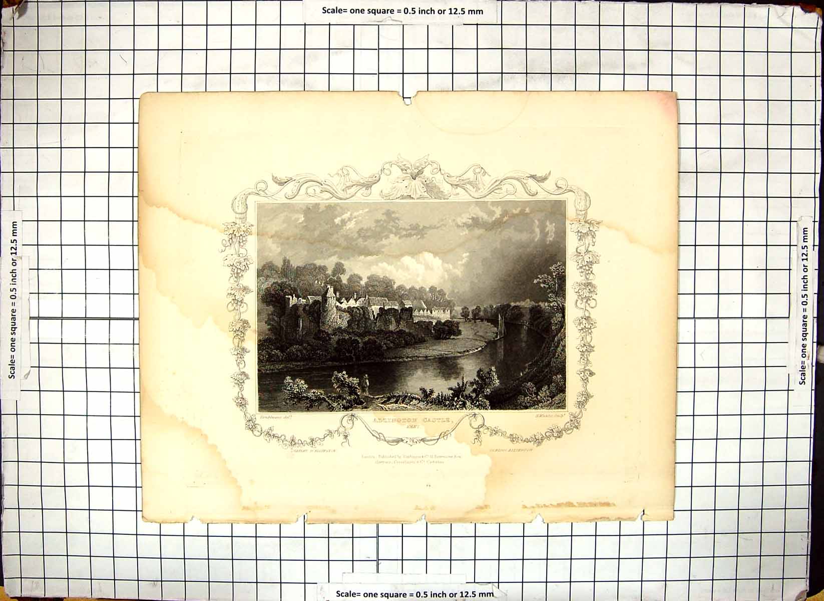 Old Print Allington Castle River Kent England Tombleson Winkles Engraving