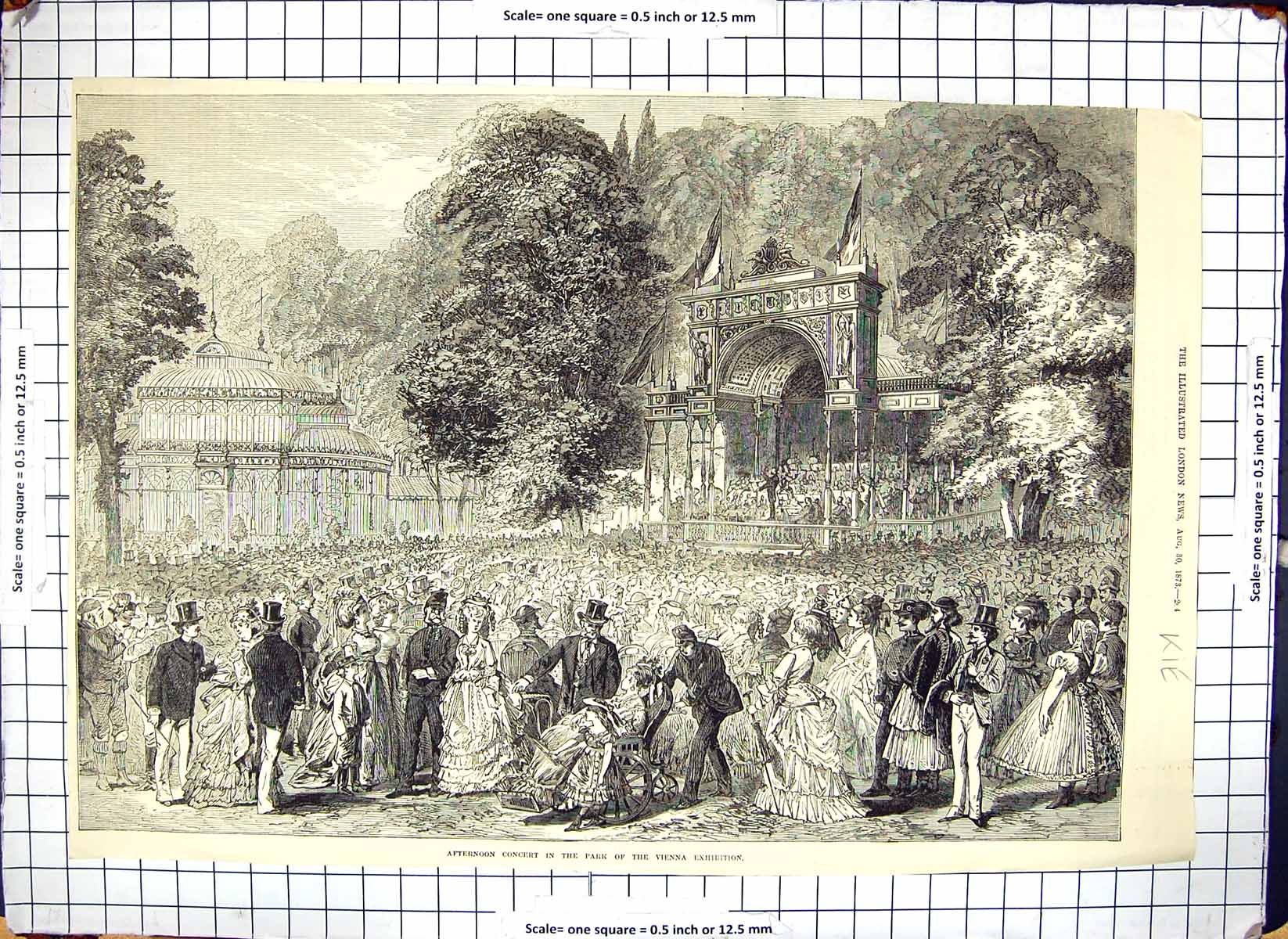 Old Print Afternoon Concert Vienna Exhibition Park Kie Crowd People 1873 19th