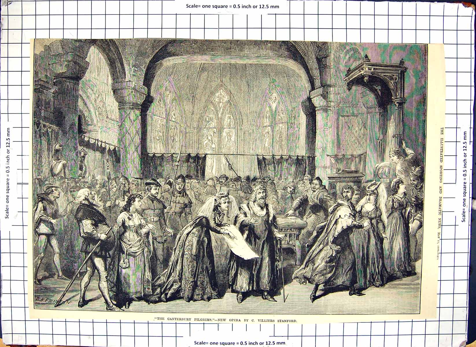 Antique Old Print Canterbury Pilgrims Villiers Stanford Opera 1884 Friston 19th