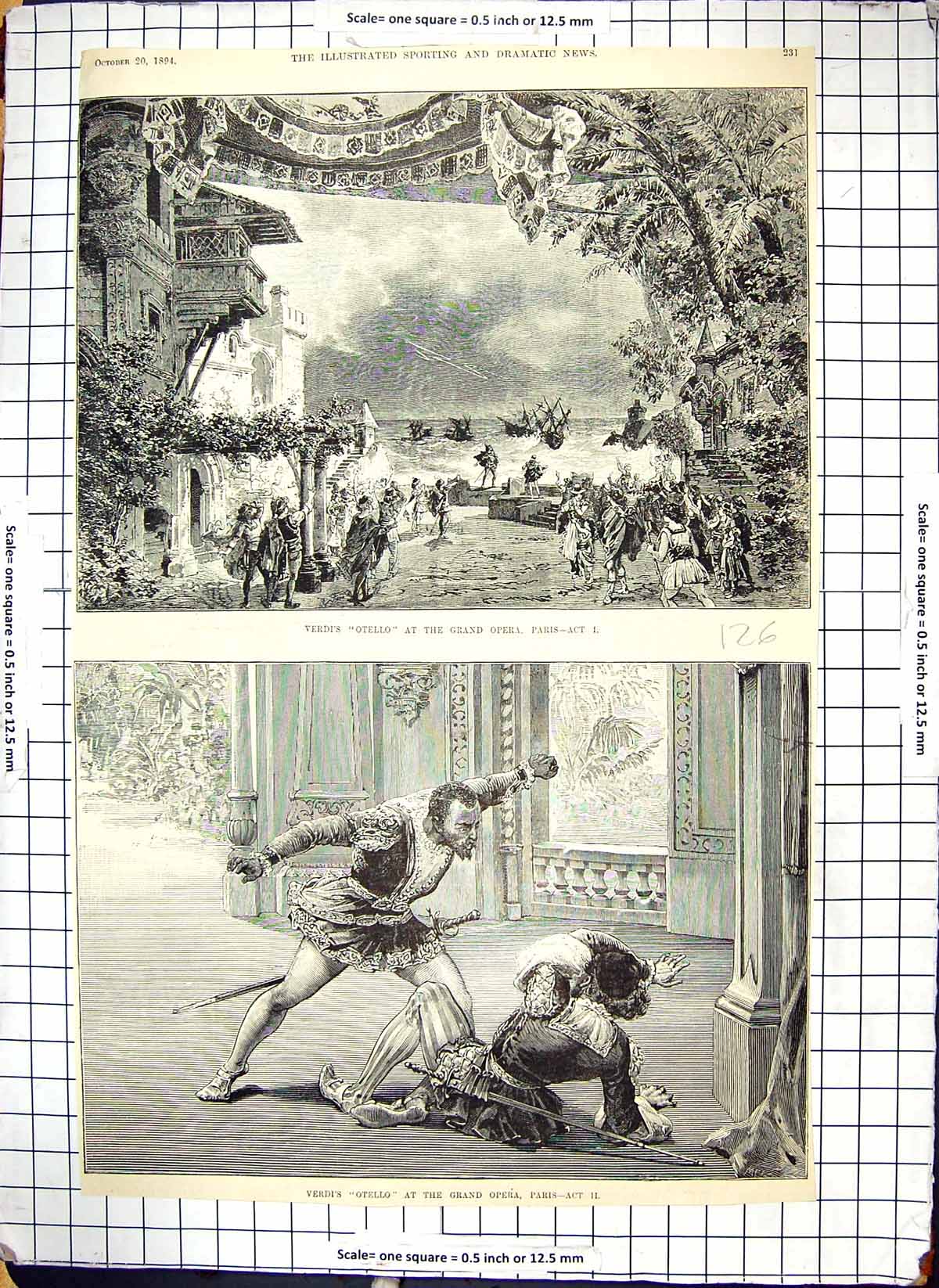 Original Old Antique Print Verdi'S Otello Theatre Paris Grand Opera 1894 19th