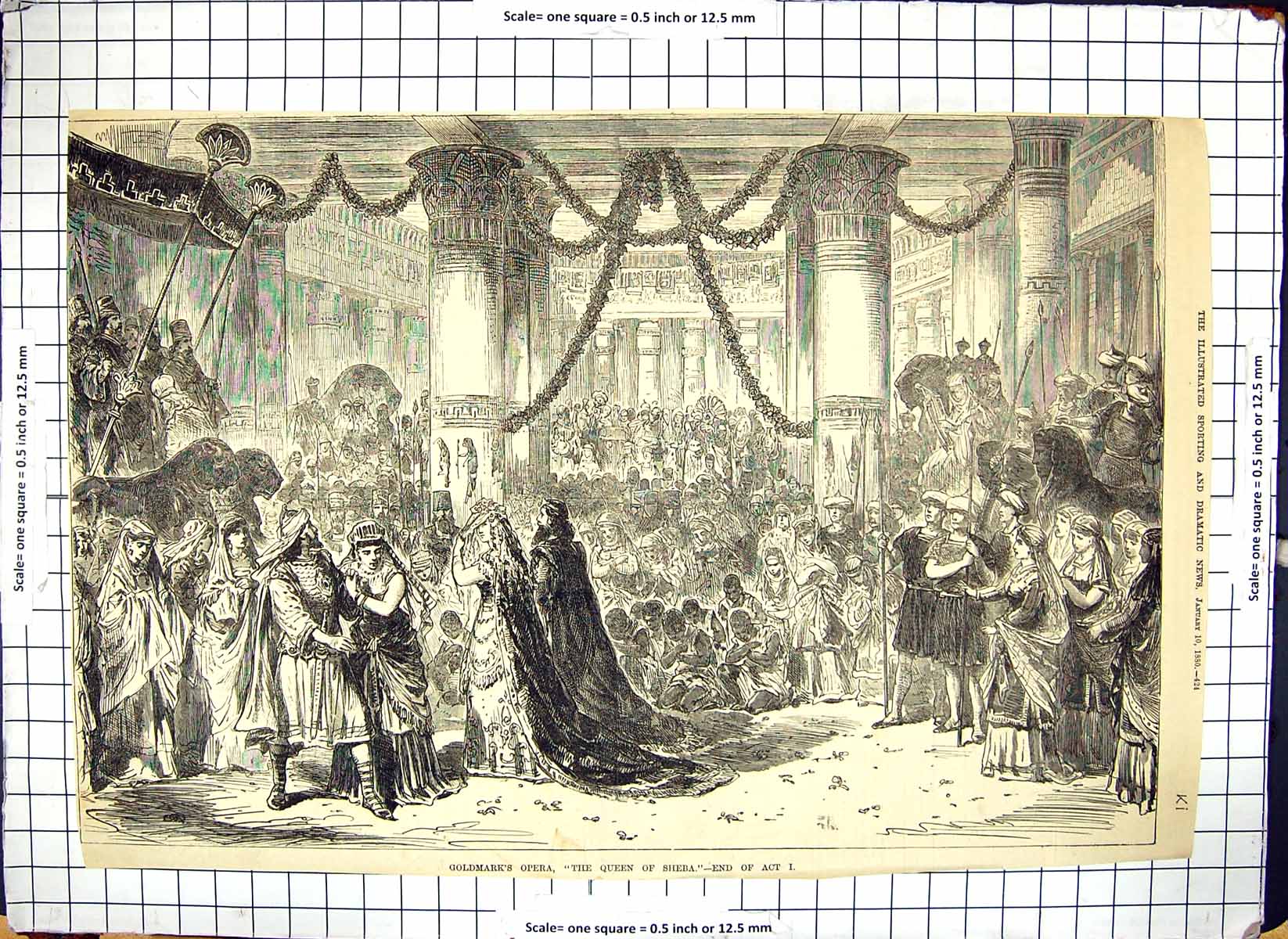 Original Old Antique Print Gmark'S Opera Queen Sheba End Act1880
