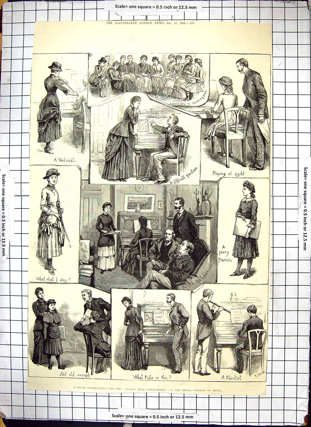 Antique Print Savage Club Scholarship Examination Royal College Music 1884 19th